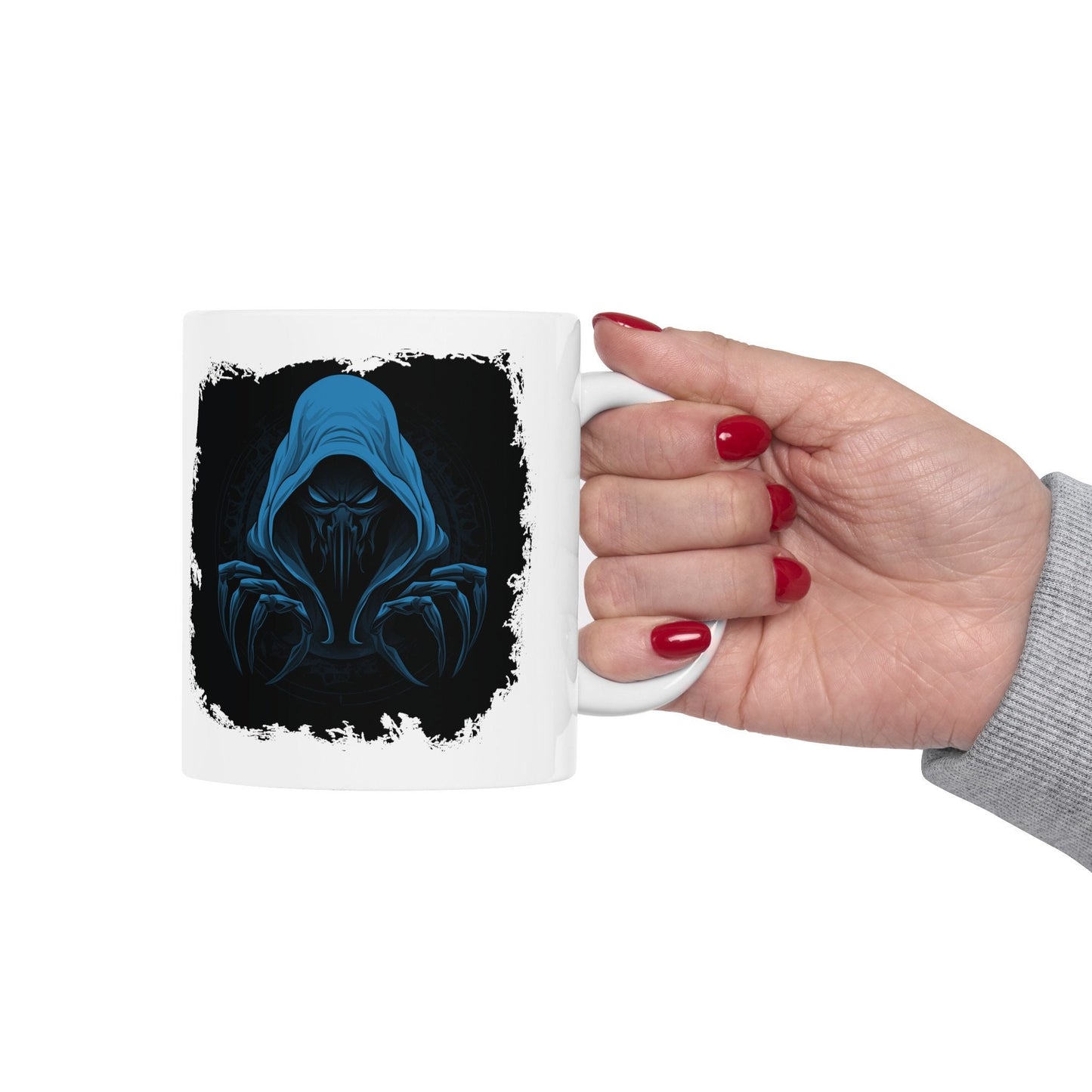 Hooded Scorpion Monster, Scary Creature with Hoodie, Coffee Mug with hooded character, Evil Demon, frightening beast. Horrifying nightmare