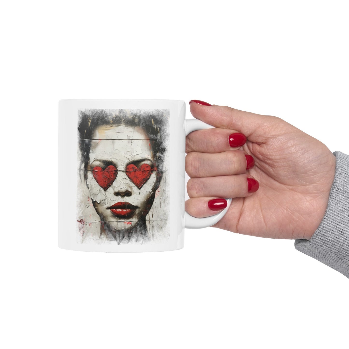 Love can make you Blind Heart eyes girl Coffee Mug, Woman with hearts on her eyes Mug, Love hurts broken girl Cup, you cannot see past Love