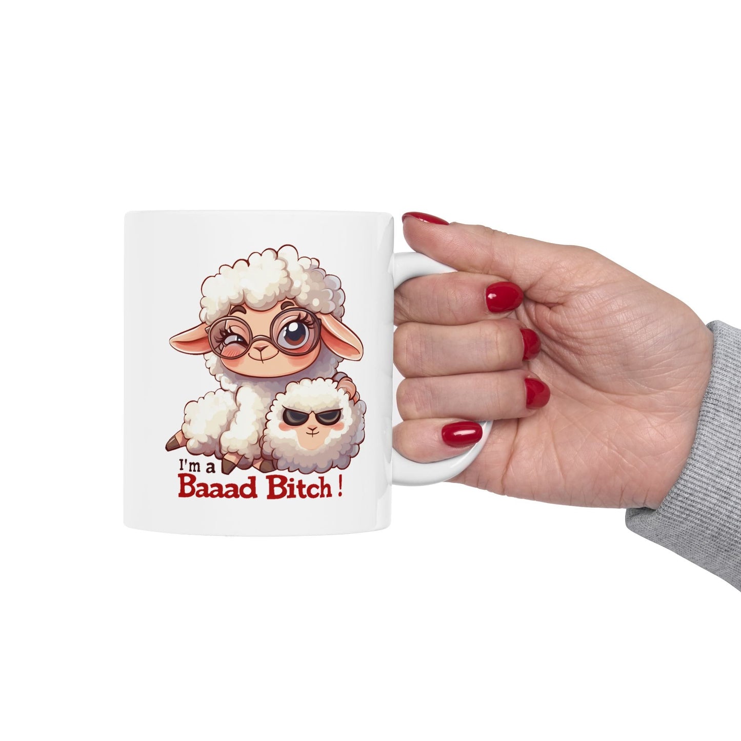 I'm A Baaad Bitch Funny Sheep Coffee Mug, Women's Humorous Farm Animal Mug, Cute Sheep Lover Gift, Sarcastic Novelty Drinkware