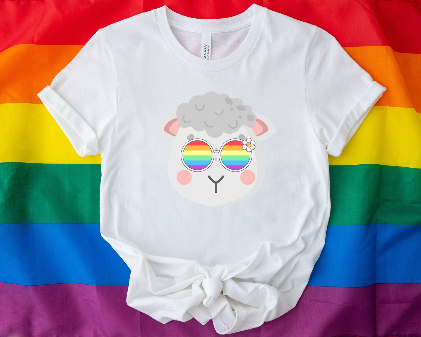 Super cute Sheep with rainbow glasses shirt, Rainbow glasses on an adorable Sheep, precious Sheep showing off pride. Beautiful pride Sheep