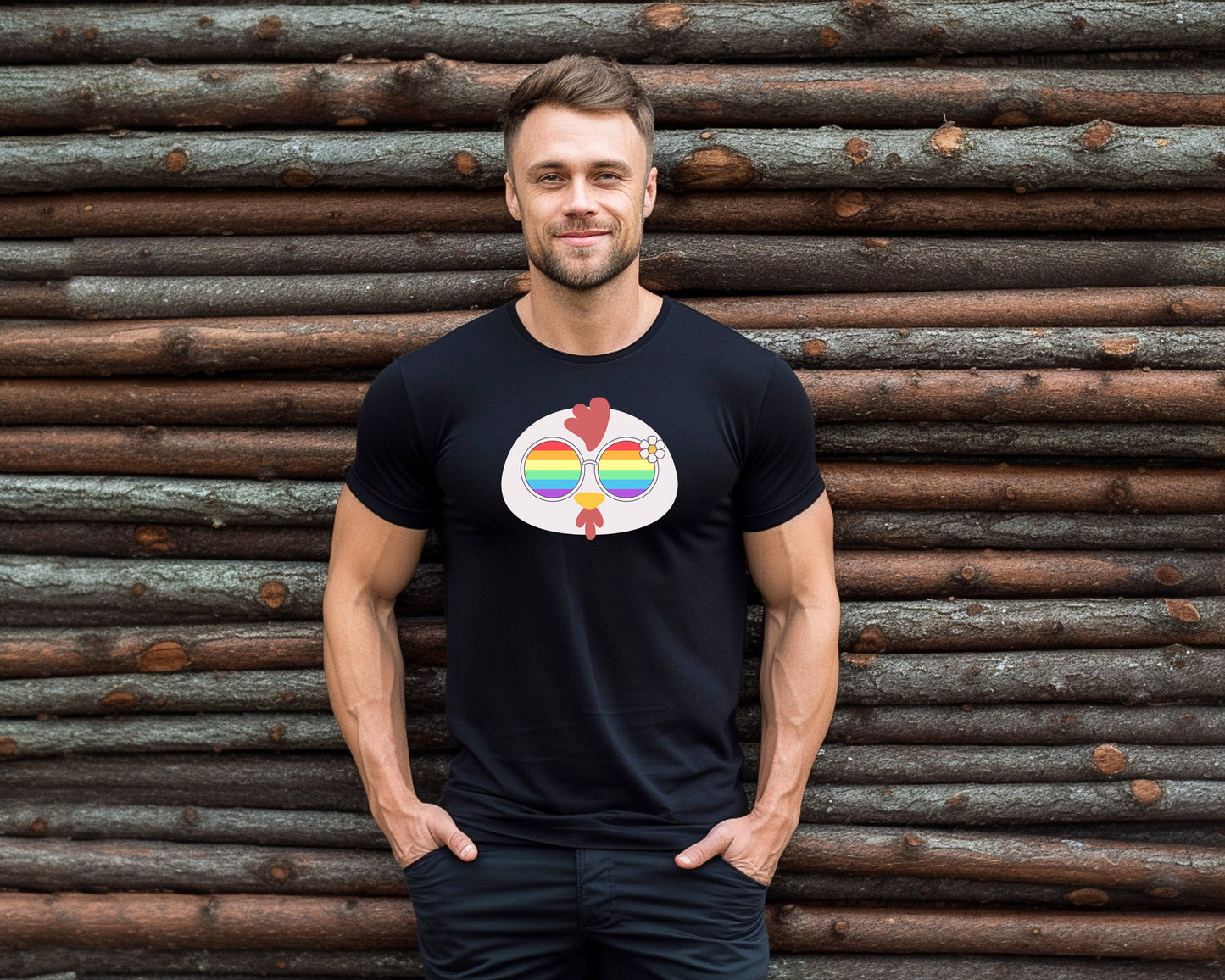 Super cute chicken rainbow glasses shirt, Rainbow glasses on adorable chicken, precious chicken showing off pride. Beautiful pride chicken