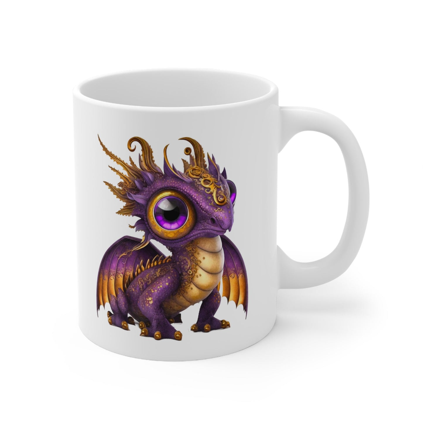 Purple Gold Adorable Baby Dragon Coffee Mug, Heart of a Dragon Mug, White Ceramic Mug for Dragon Lovers, Gift Mug for your Dragon Spirit