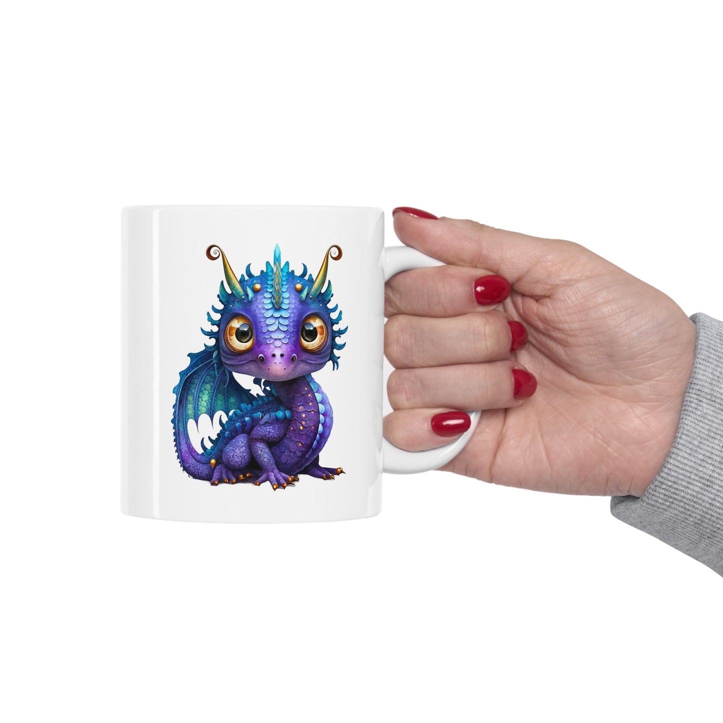 Purple Blue Adorable Baby Ice Dragon Coffee Mug, Heart of a Dragon Mug, White Ceramic Mug for Dragon Lovers, Gift Mug for your Dragon Spirit