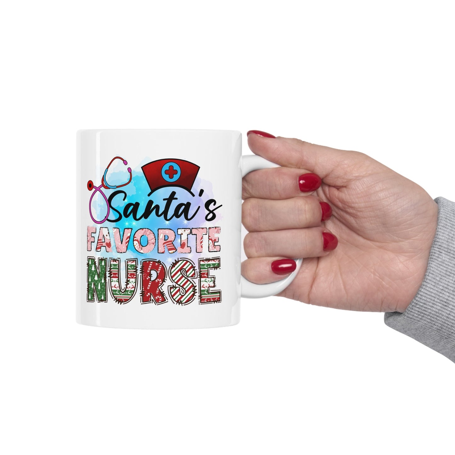 Santa's Favorite Nurse Christmas Mug, Perfect Holiday Cheer Coffee Mug, Gift Mug for Christmas Spirit, Cute X-Mas mug for Family and friends