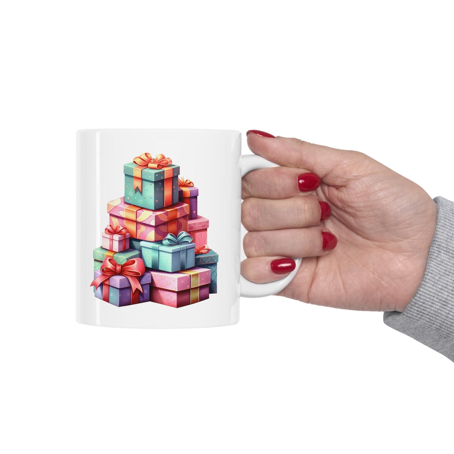 Tower of Presents Christmas Mug, Perfect Holiday Cheer Coffee Mug, Gift Mug for Christmas Spirit, Cute Christmas mugs for Family and friends