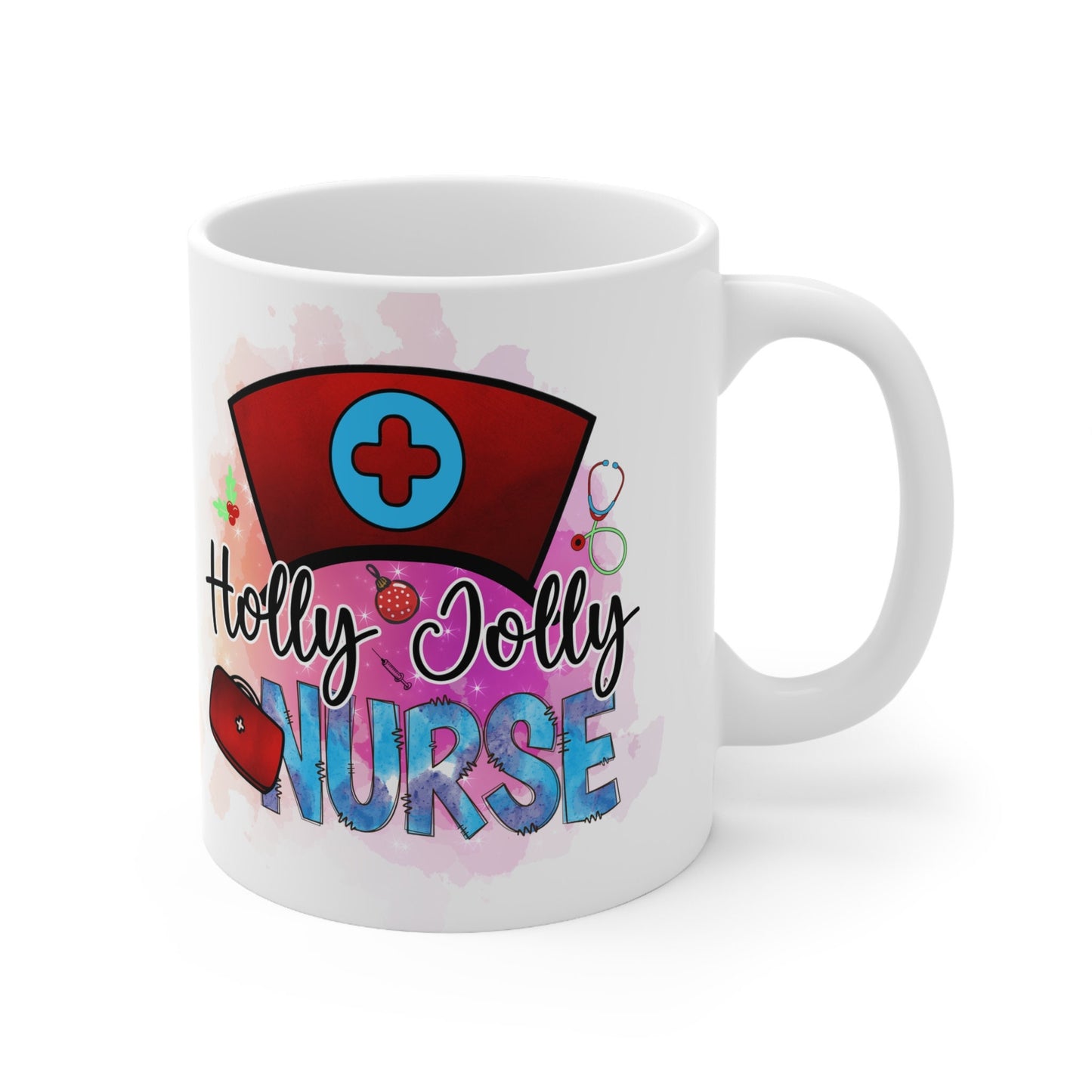 Holly Jolly Nurse Christmas Mug, Perfect Holiday Cheer Coffee Mug, Gift Mug for Christmas Spirit, Cute Christmas mug for Family and friends