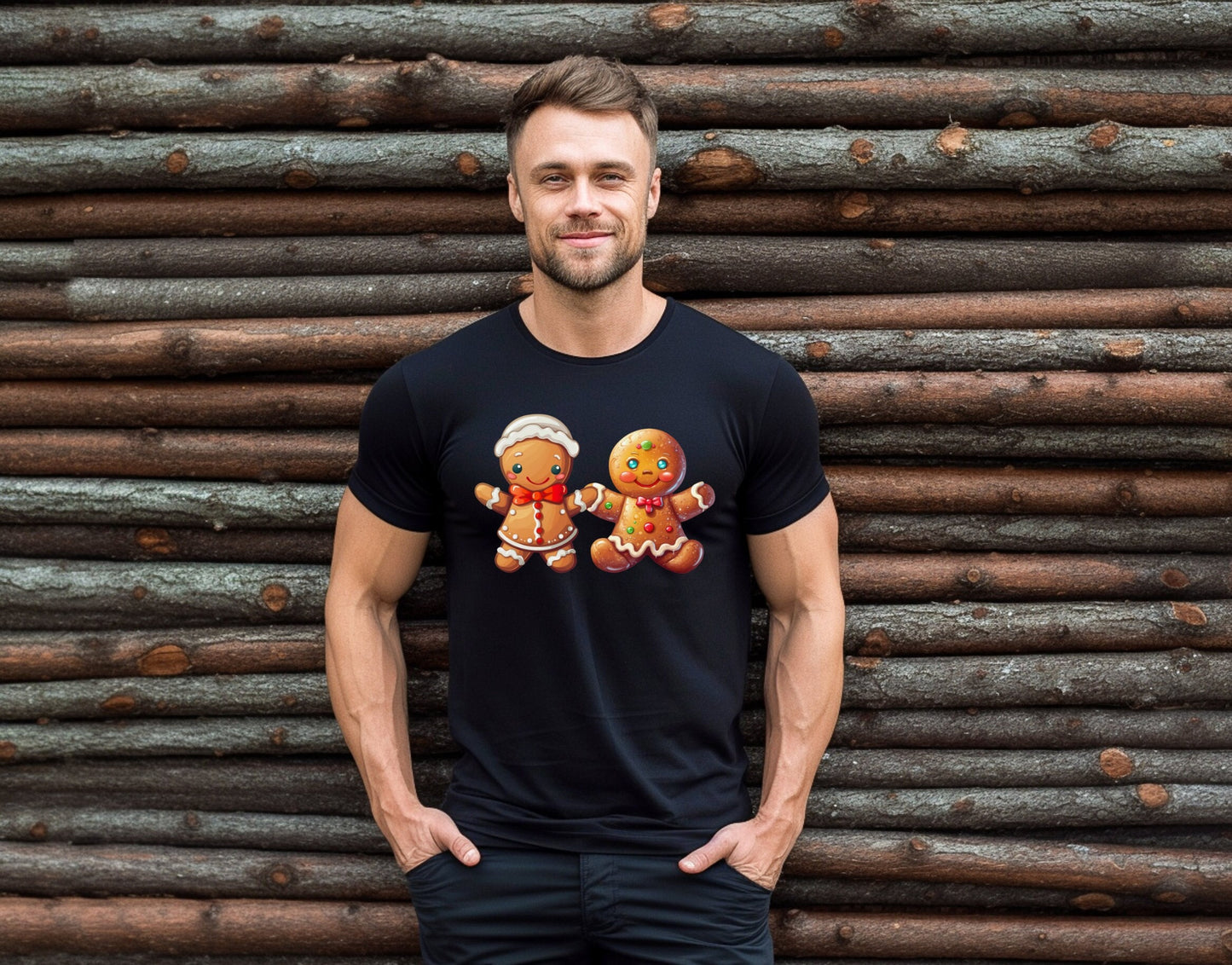 Gingerbread Man and Woman T-Shirt, Perfect Holiday Cheer Tee, Gift Shirt of Christmas Spirit, Cute Xmas Shirt for Family and friends