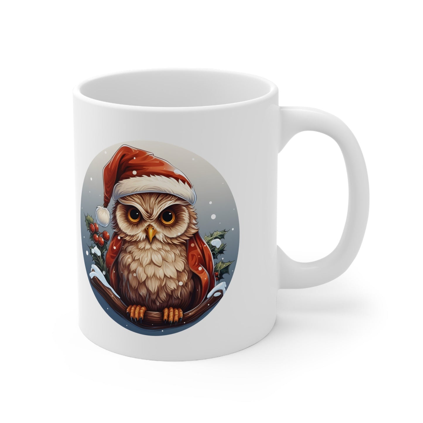 Santa Claus Hat Owl Christmas Mug, Perfect Holiday Cheer Coffee Mug, Gift Mug for Christmas Spirit, Cute X-Mas mug for Family and friends