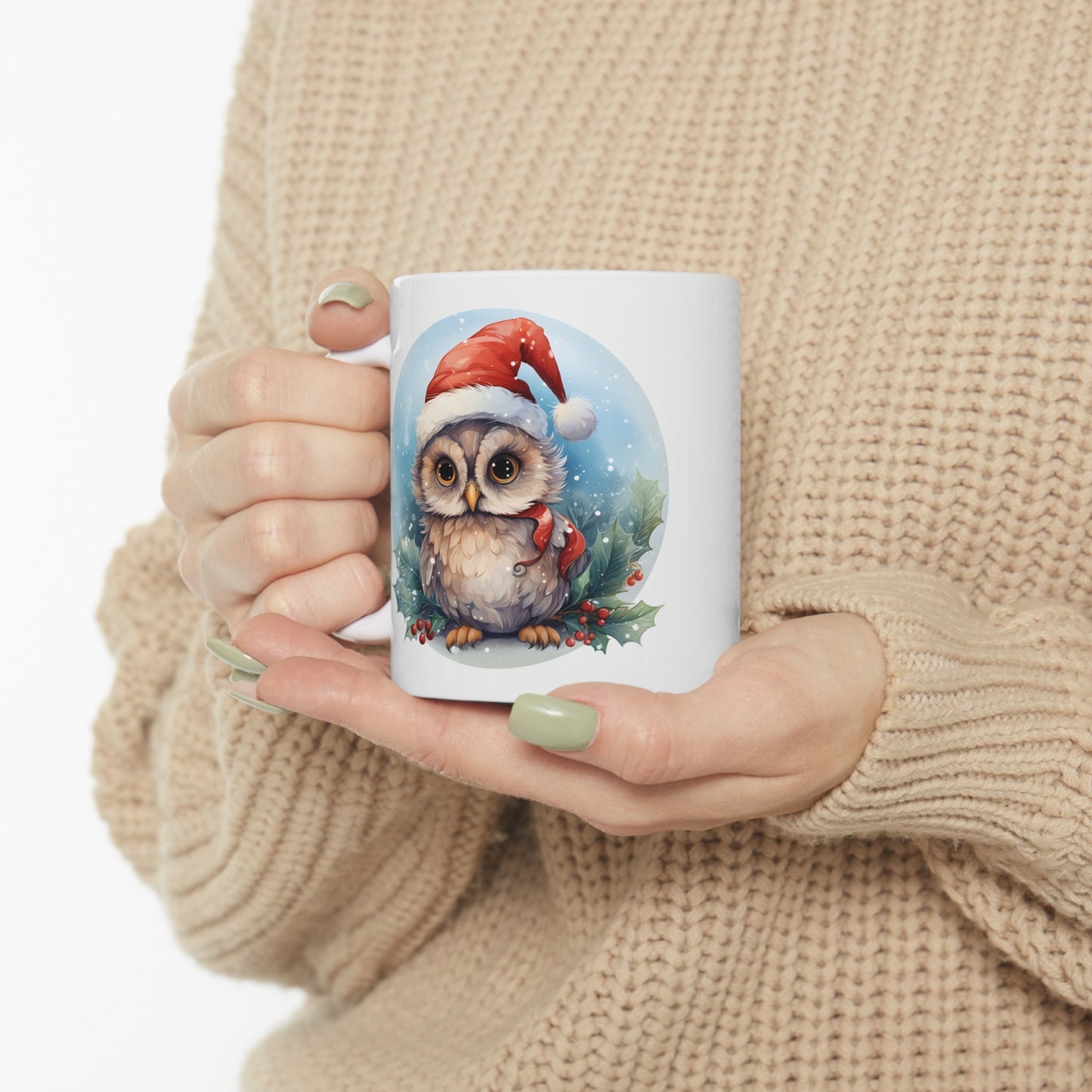 Santa Hat Owl Christmas Mug, Perfect Holiday Cheer Coffee Mug, Gift Mug for Christmas Spirit, Cute X-Mas mug for Family and friends