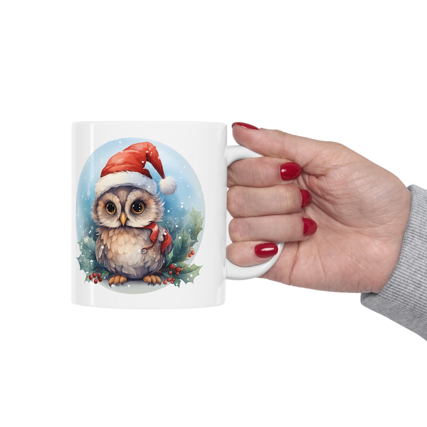 Santa Hat Owl Christmas Mug, Perfect Holiday Cheer Coffee Mug, Gift Mug for Christmas Spirit, Cute X-Mas mug for Family and friends