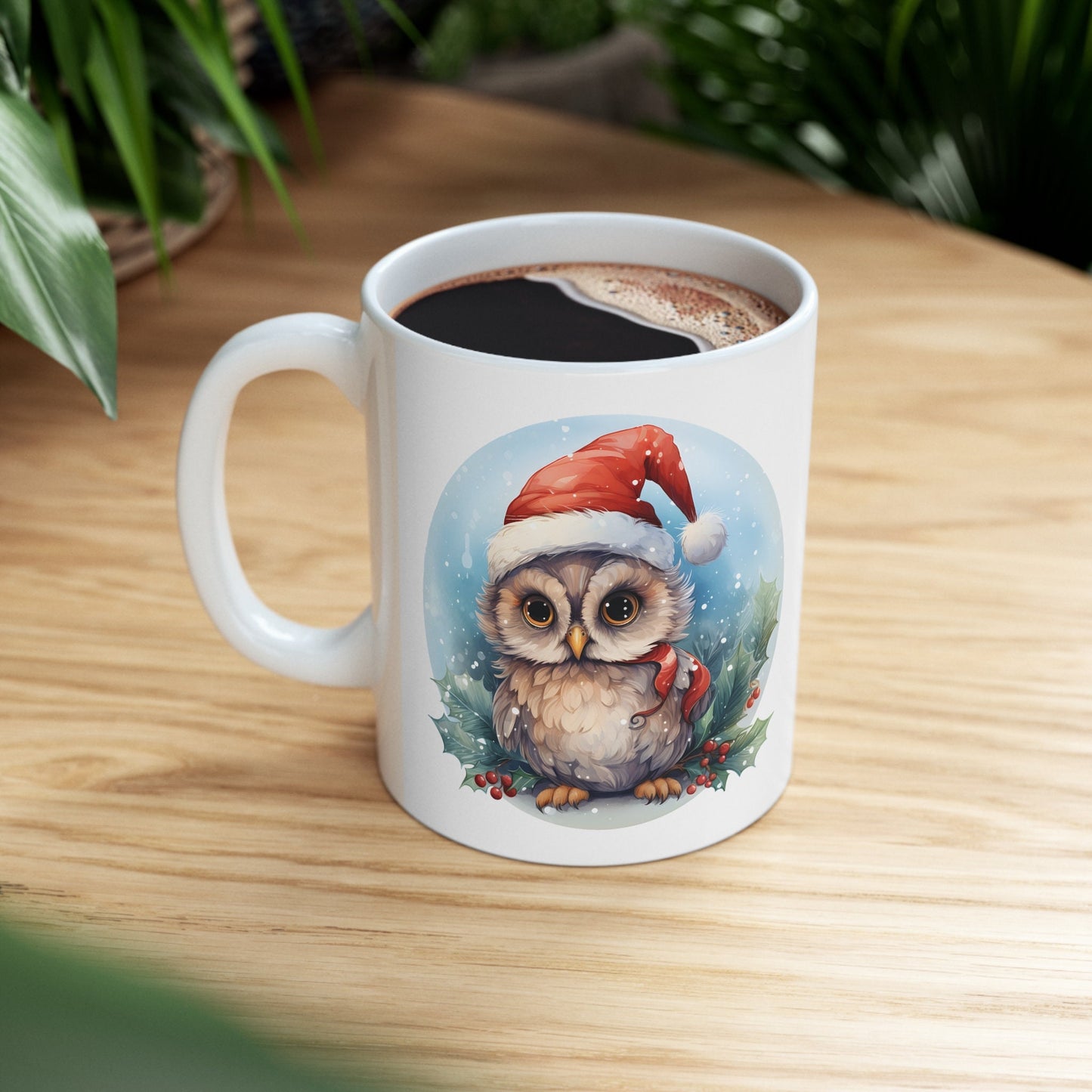 Santa Hat Owl Christmas Mug, Perfect Holiday Cheer Coffee Mug, Gift Mug for Christmas Spirit, Cute X-Mas mug for Family and friends