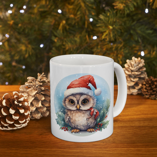 Santa Hat Owl Christmas Mug, Perfect Holiday Cheer Coffee Mug, Gift Mug for Christmas Spirit, Cute X-Mas mug for Family and friends