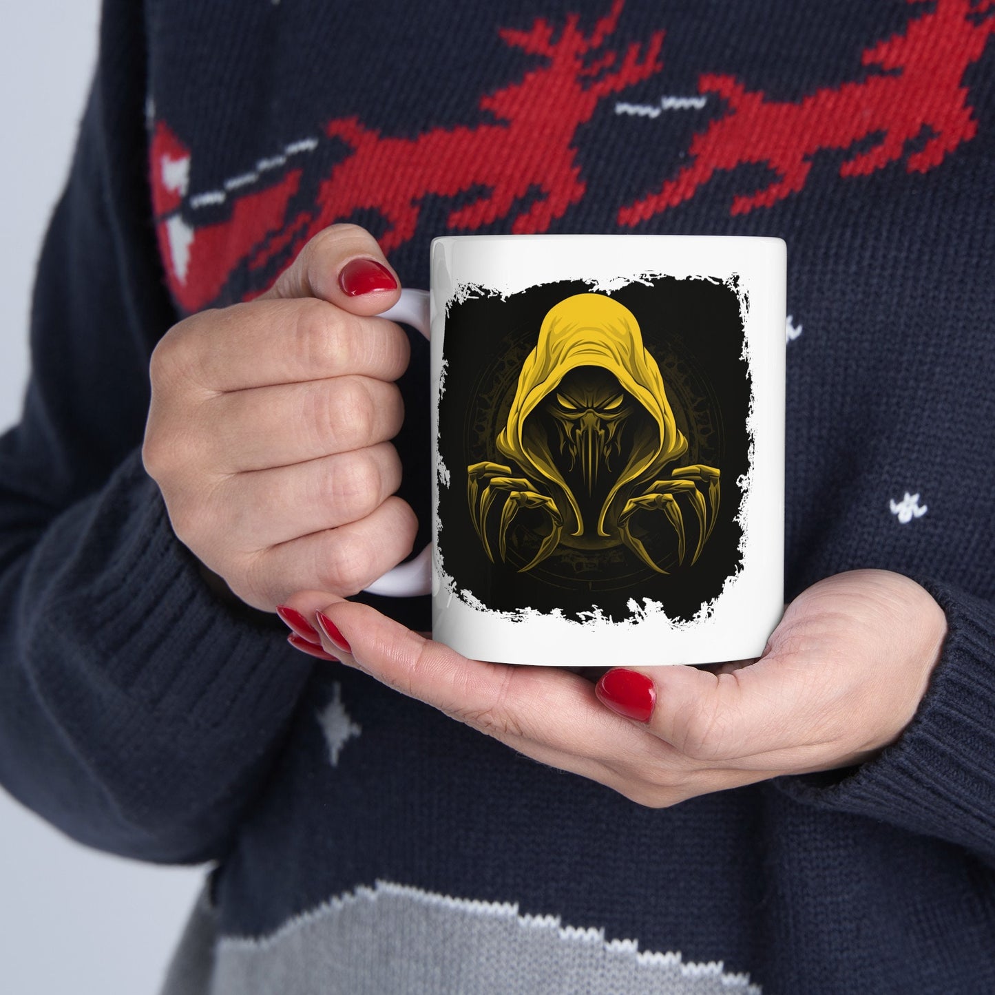 Hooded Scorpion Monster, Scary Creature with Hoodie, Coffee Mug with hooded character, Evil Demon, frightening beast. Horrifying nightmare