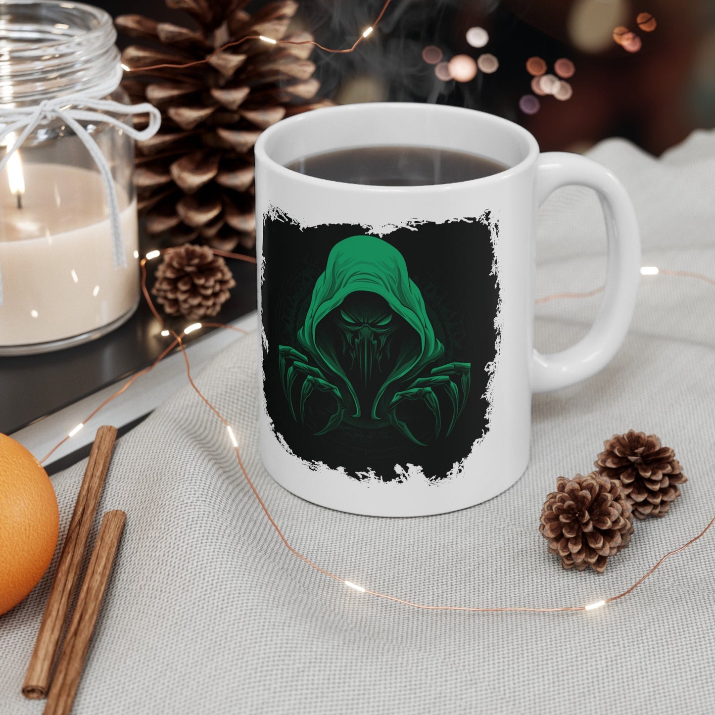 Hooded Scorpion Monster, Scary Creature with Hoodie, Coffee Mug with hooded character, Evil Demon, frightening beast. Horrifying nightmare