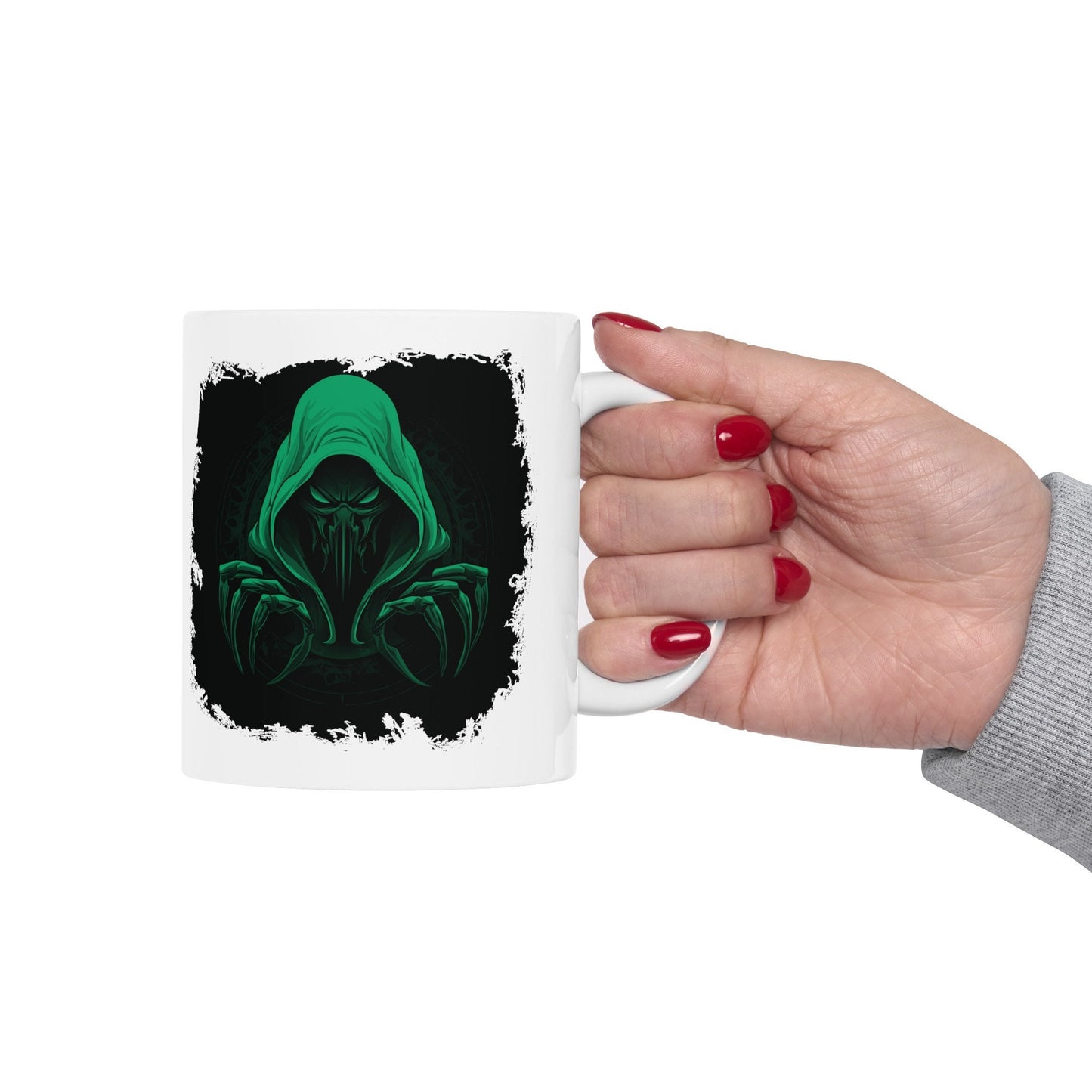 Hooded Scorpion Monster, Scary Creature with Hoodie, Coffee Mug with hooded character, Evil Demon, frightening beast. Horrifying nightmare