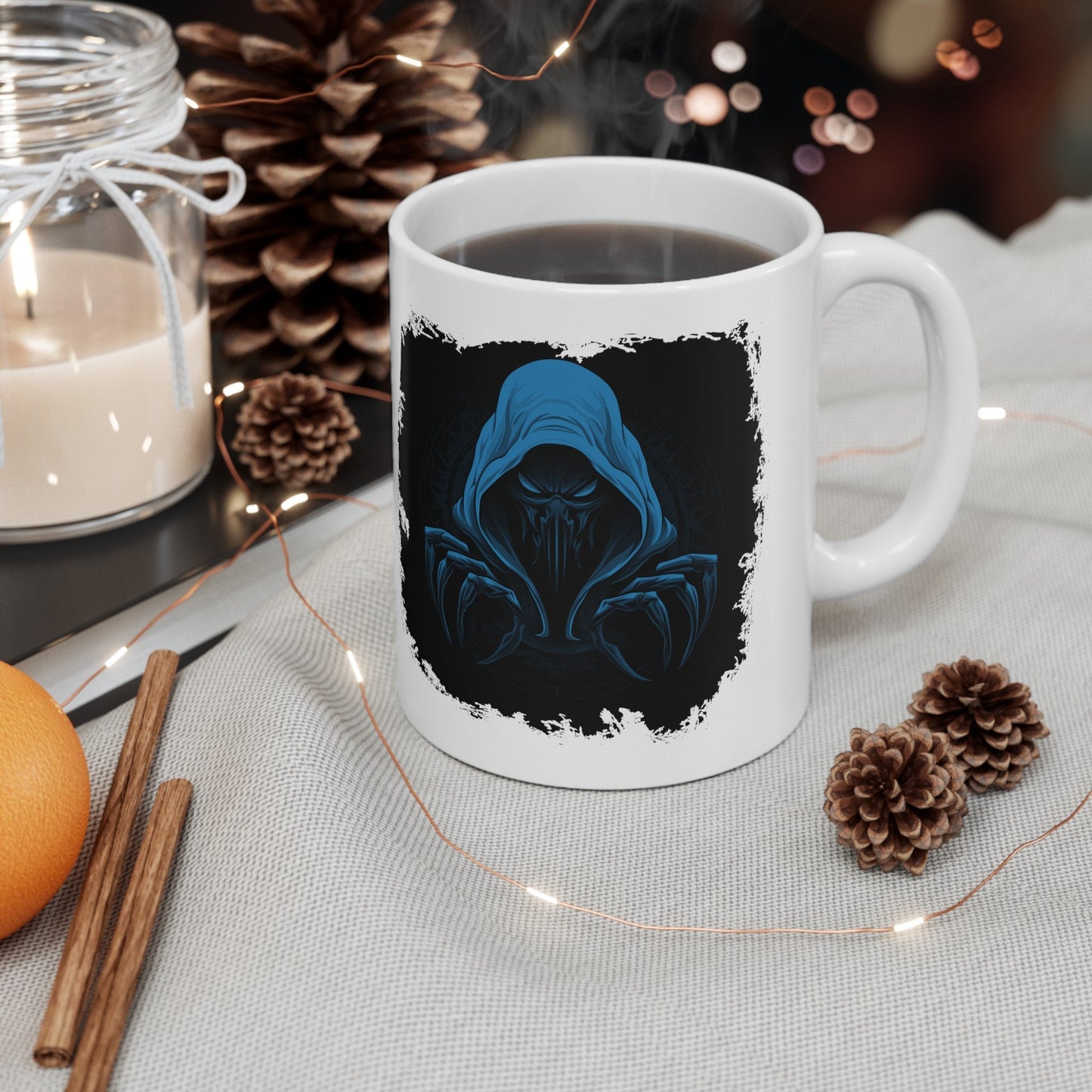 Hooded Scorpion Monster, Scary Creature with Hoodie, Coffee Mug with hooded character, Evil Demon, frightening beast. Horrifying nightmare