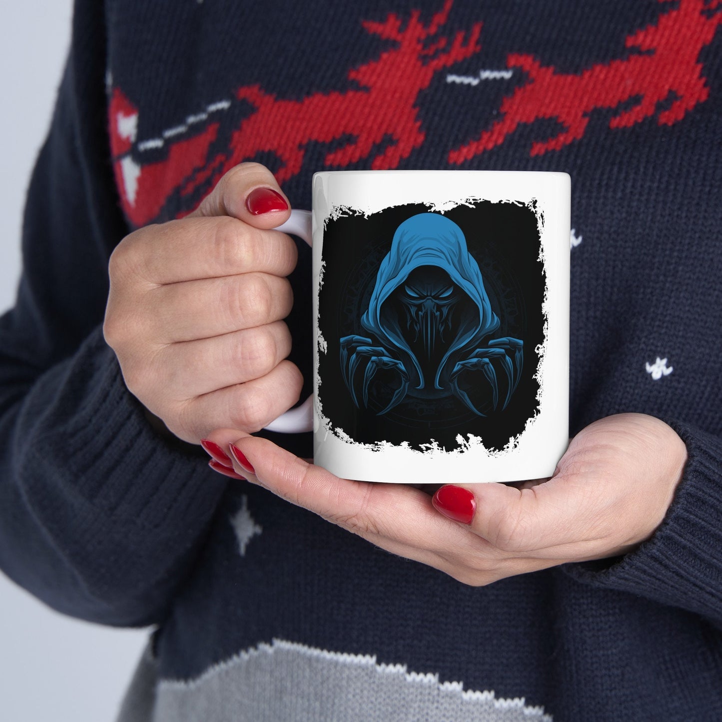 Hooded Scorpion Monster, Scary Creature with Hoodie, Coffee Mug with hooded character, Evil Demon, frightening beast. Horrifying nightmare