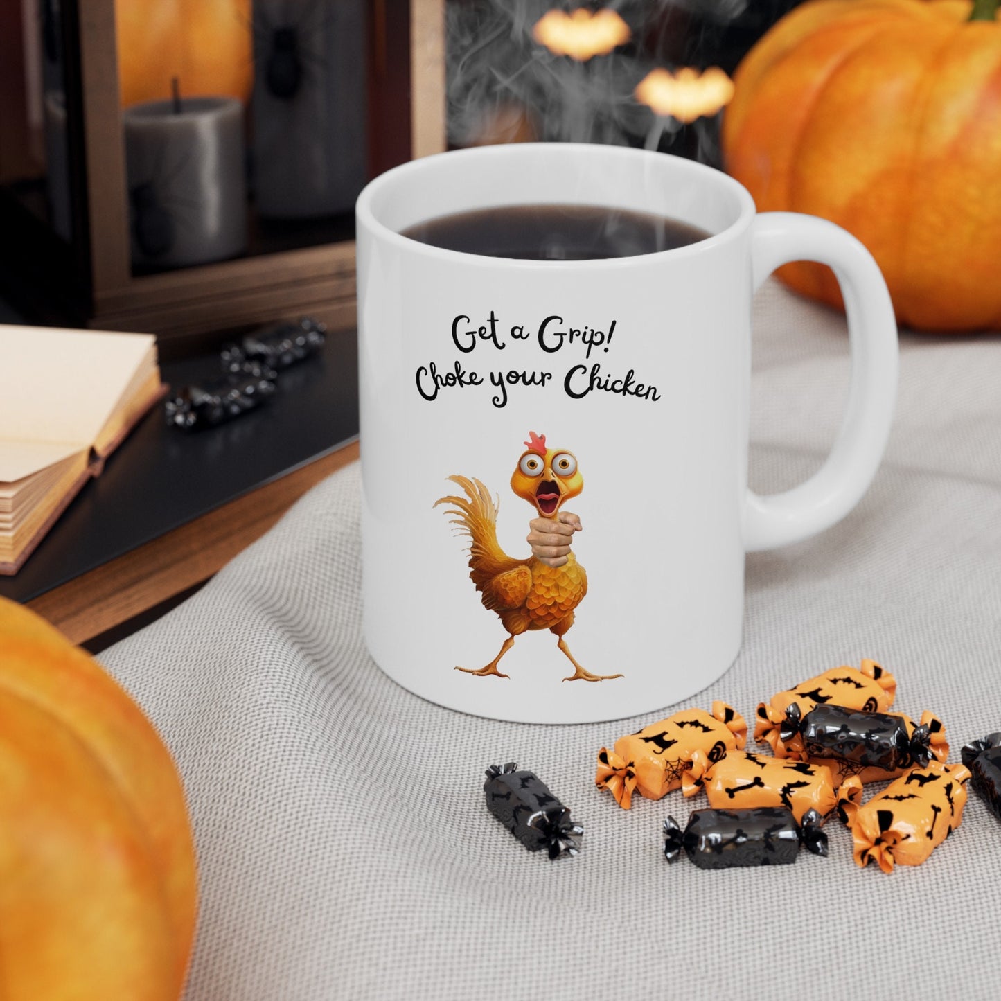Get a Grip Choke your Chicken Mug, Jerking off Coffe mug, Masturbation Mug, Funny Sex Cup, Stroke the Salami Mug