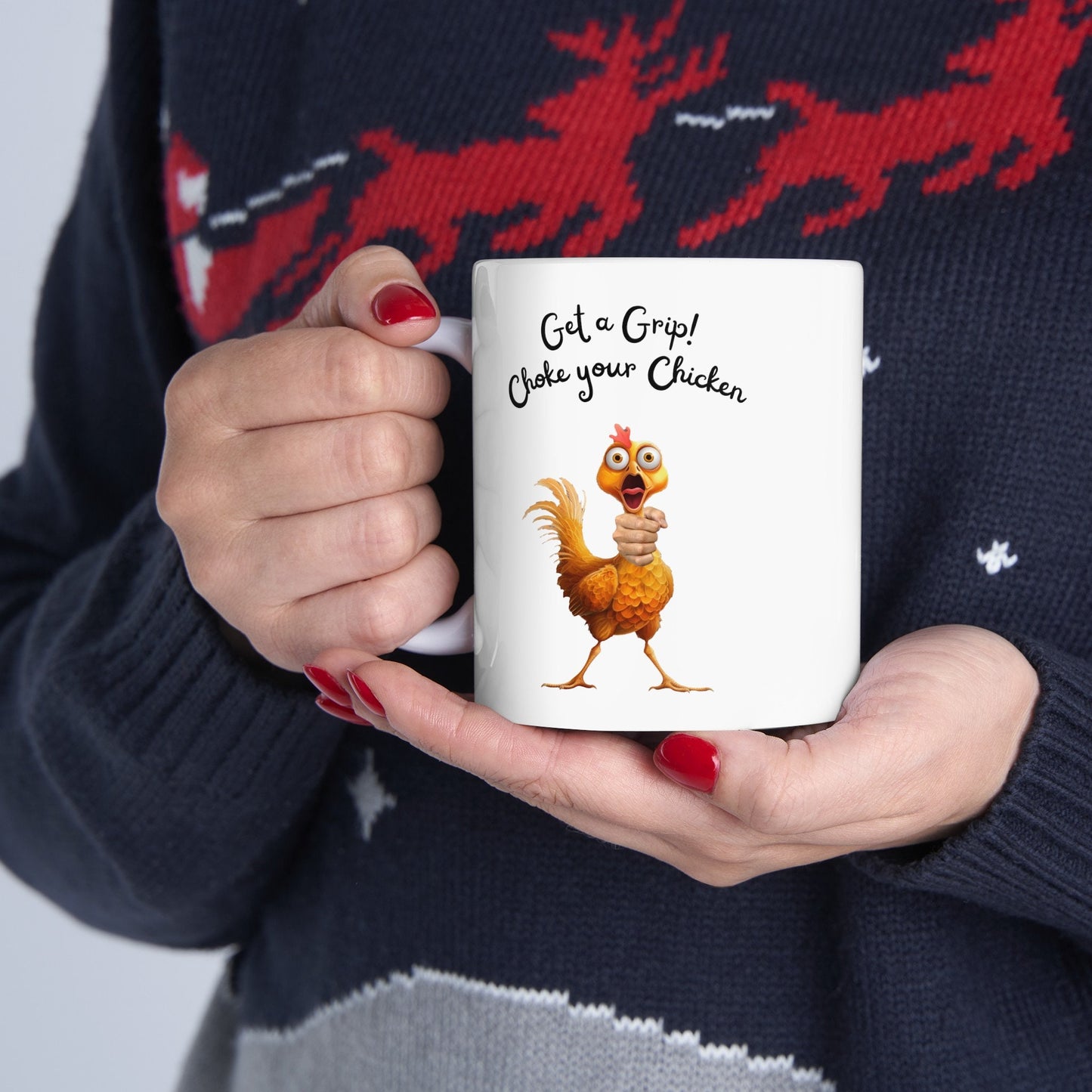 Get a Grip Choke your Chicken Mug, Jerking off Coffe mug, Masturbation Mug, Funny Sex Cup, Stroke the Salami Mug