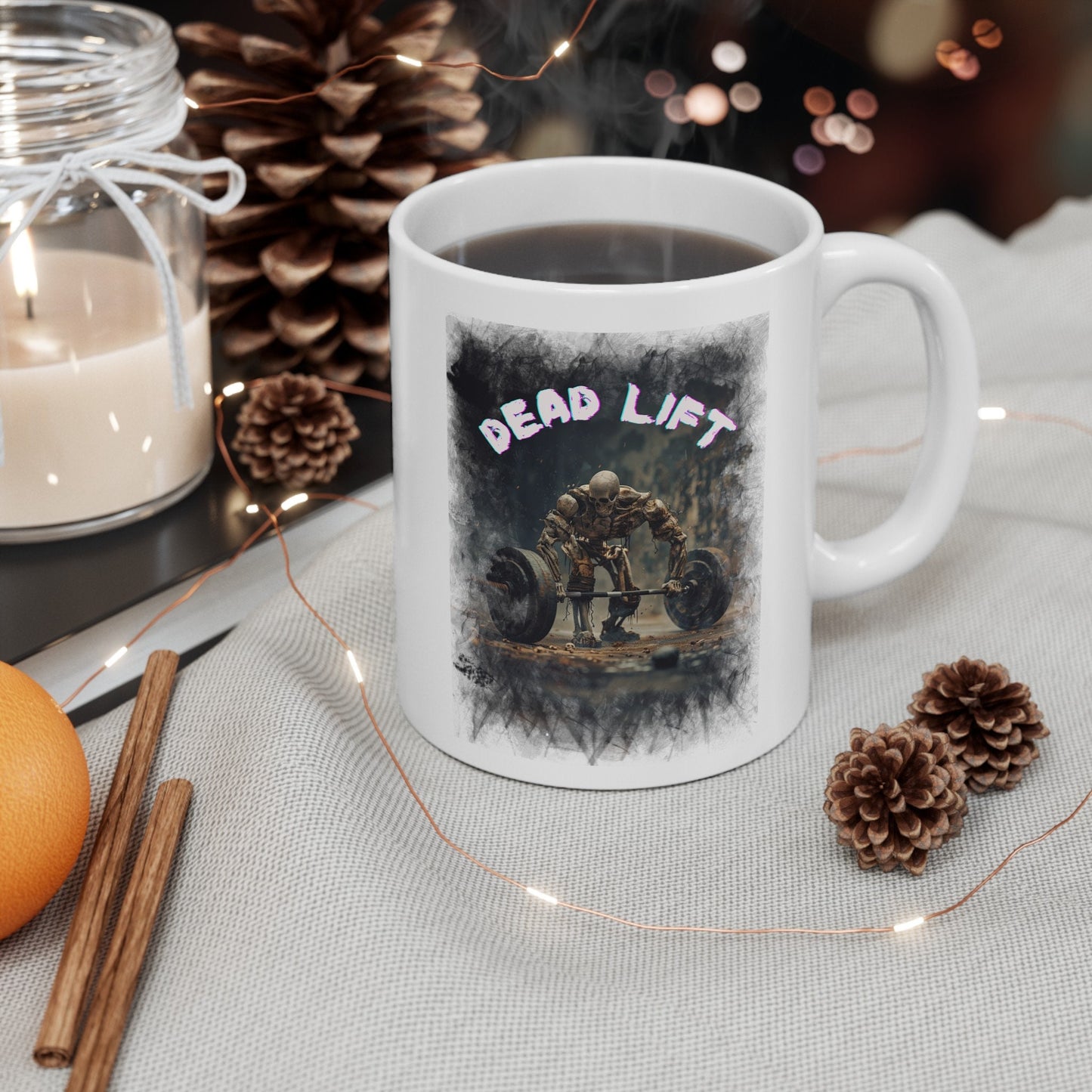 Dead lift Skeleton Body Building Gym Head Mug, Scary Muscle Mug, Horror Weight, lifting Mug, Deadlift Nightmare Mug, Strength Coffee Cup