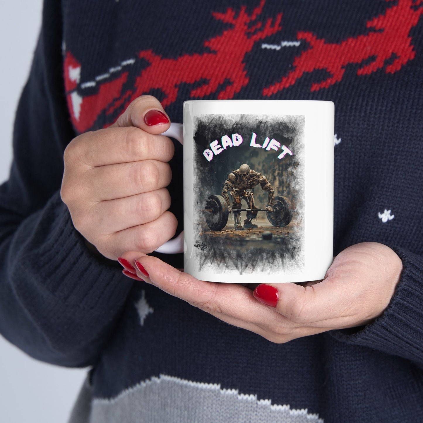 Dead lift Skeleton Body Building Gym Head Mug, Scary Muscle Mug, Horror Weight, lifting Mug, Deadlift Nightmare Mug, Strength Coffee Cup