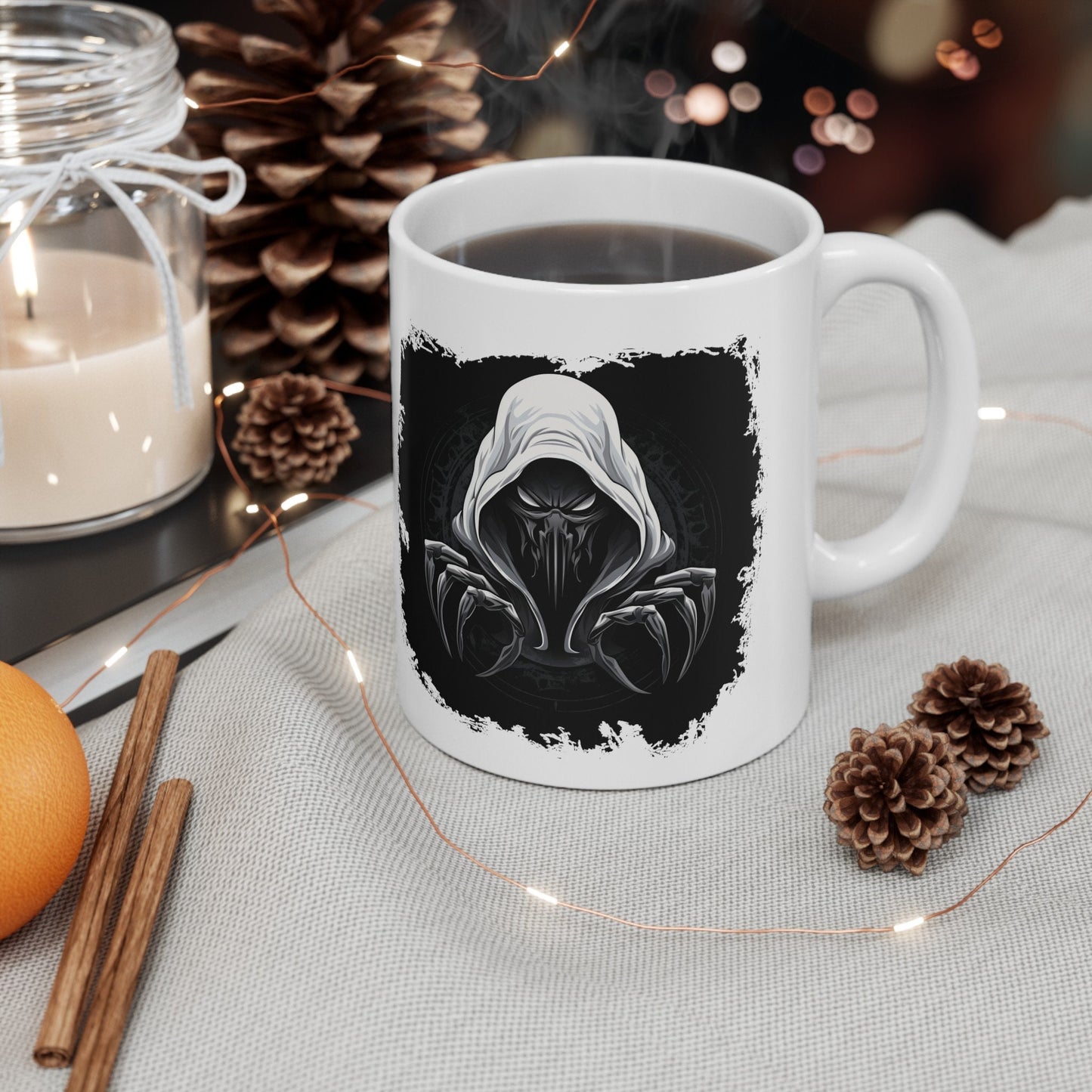 Hooded Scorpion Monster, Scary Creature with Hoodie, Coffee Mug with hooded character, Evil Demon, frightening beast. Horrifying nightmare