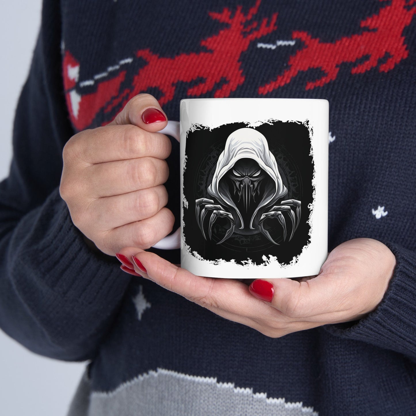 Hooded Scorpion Monster, Scary Creature with Hoodie, Coffee Mug with hooded character, Evil Demon, frightening beast. Horrifying nightmare