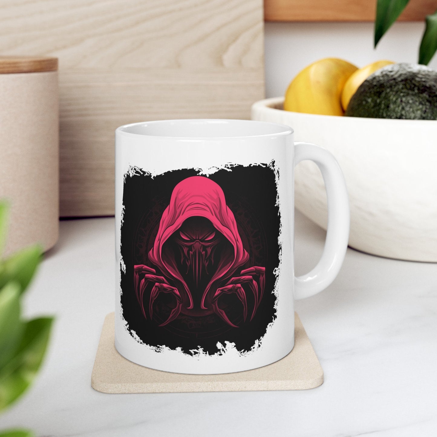 Hooded Scorpion Monster, Scary Creature with Hoodie, Coffee Mug with hooded character, Evil Demon, frightening beast. Horrifying nightmare