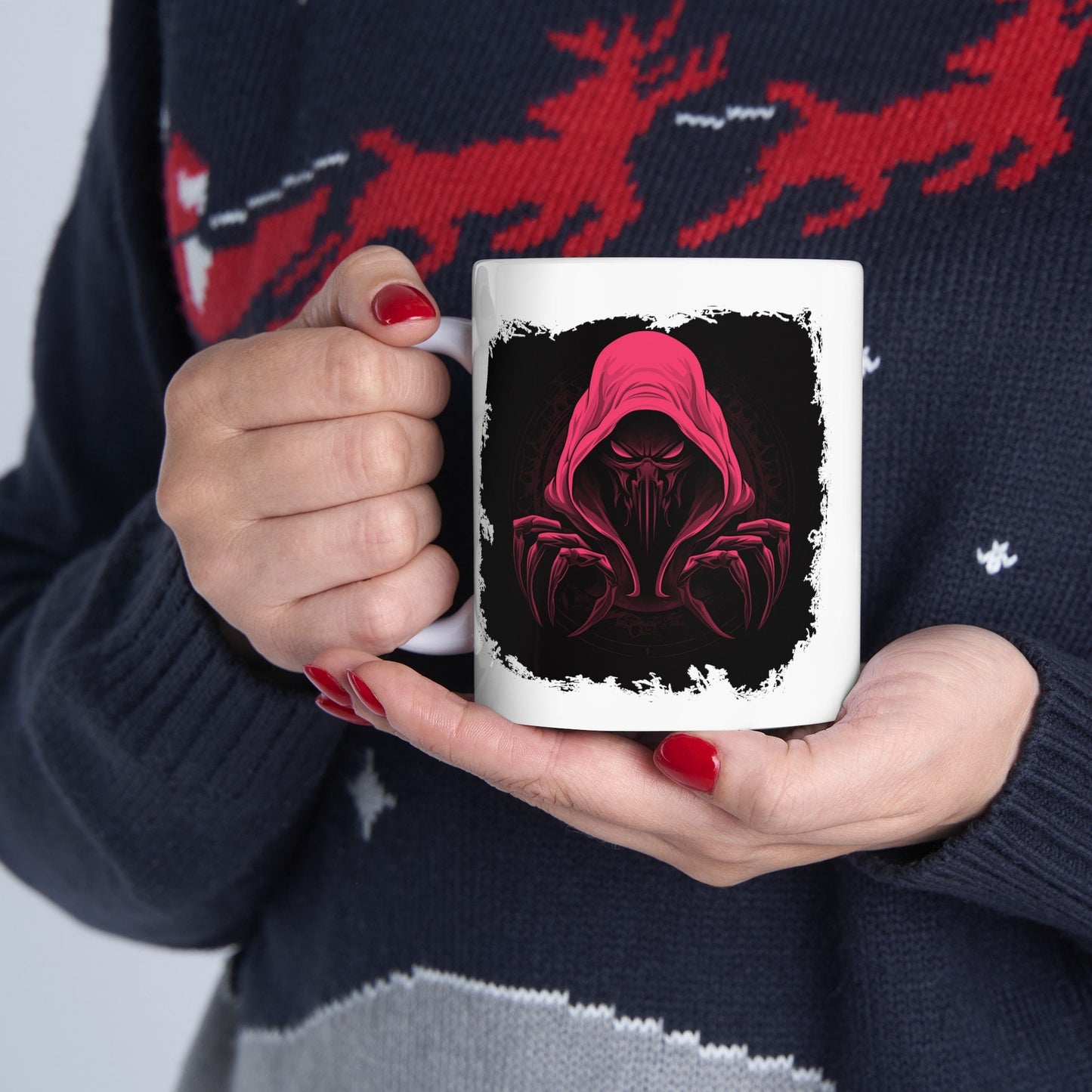 Hooded Scorpion Monster, Scary Creature with Hoodie, Coffee Mug with hooded character, Evil Demon, frightening beast. Horrifying nightmare
