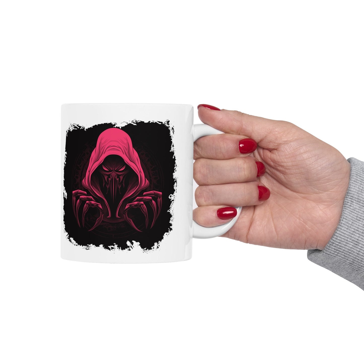 Hooded Scorpion Monster, Scary Creature with Hoodie, Coffee Mug with hooded character, Evil Demon, frightening beast. Horrifying nightmare