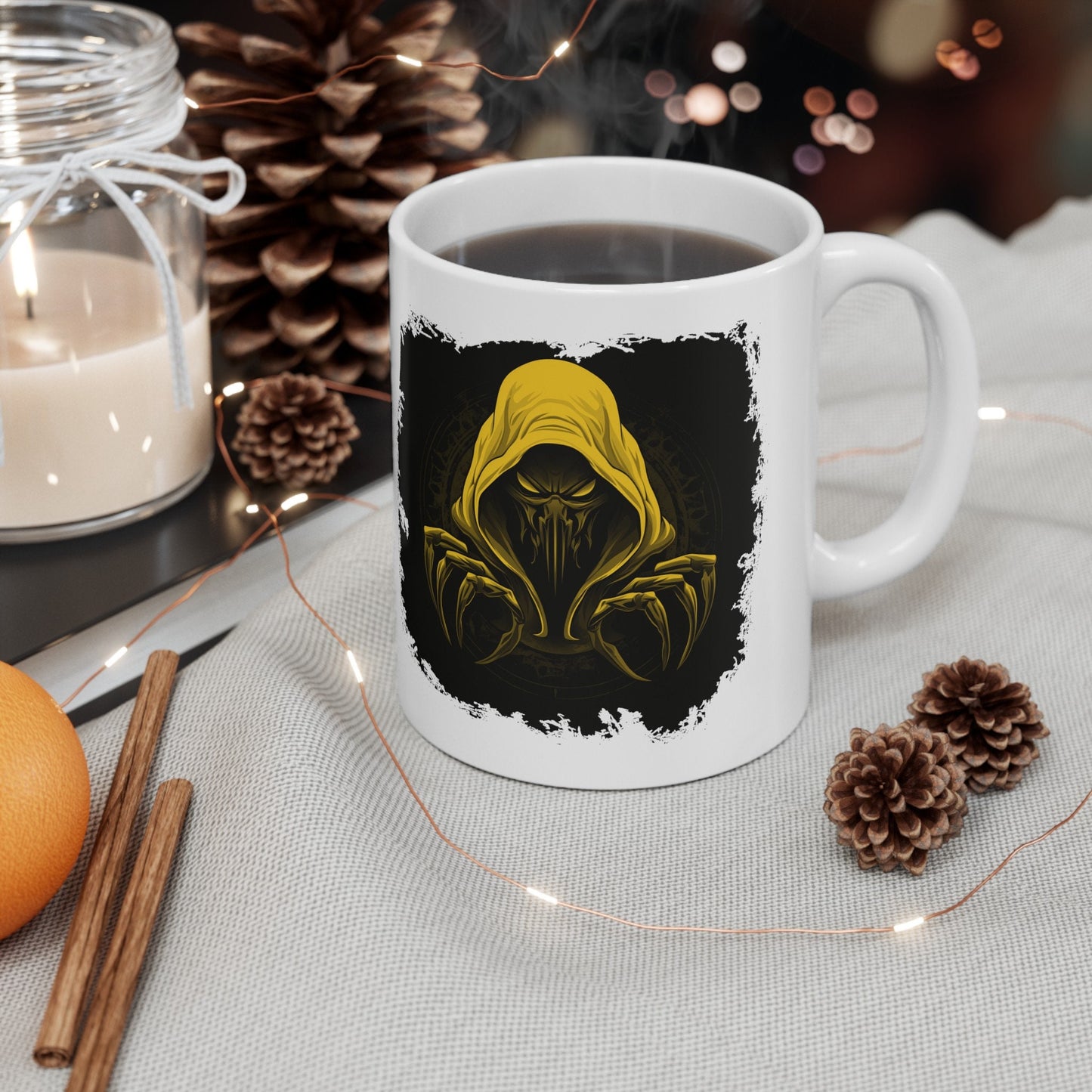 Hooded Scorpion Monster, Scary Creature with Hoodie, Coffee Mug with hooded character, Evil Demon, frightening beast. Horrifying nightmare