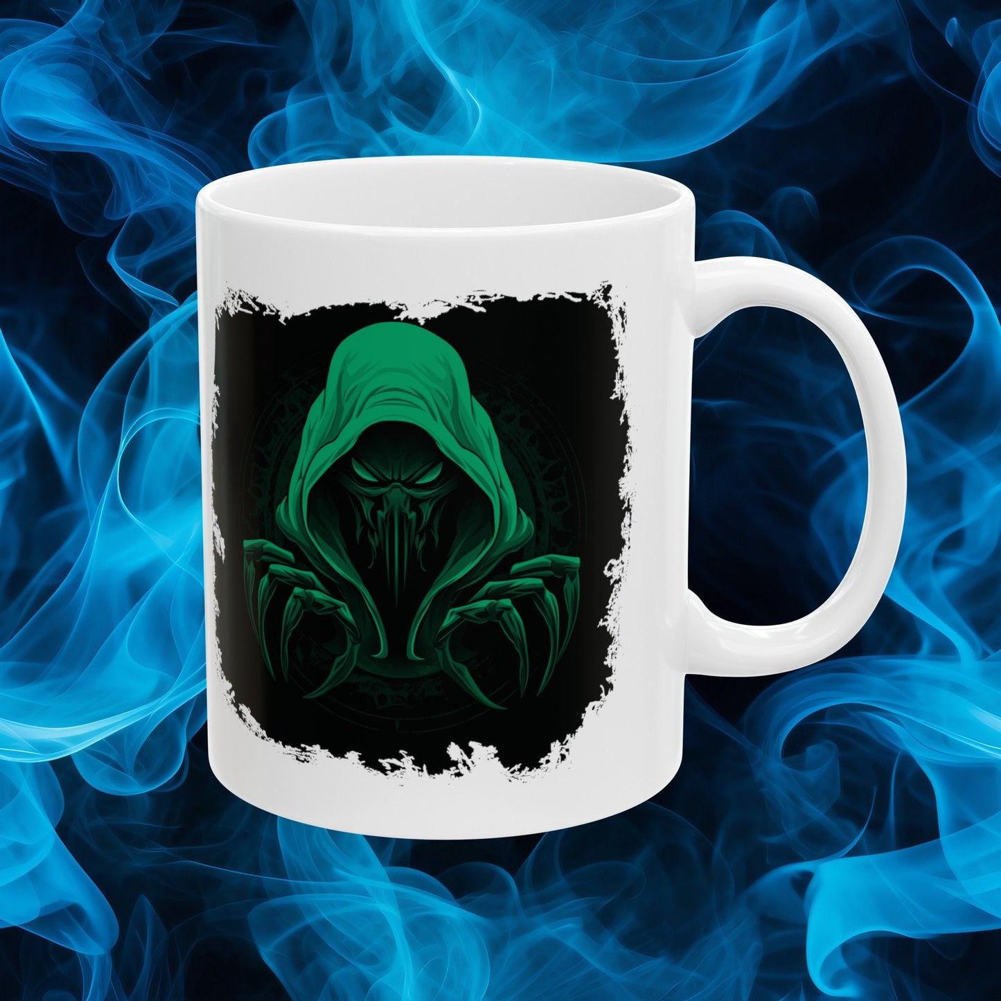 Hooded Scorpion Monster, Scary Creature with Hoodie, Coffee Mug with hooded character, Evil Demon, frightening beast. Horrifying nightmare