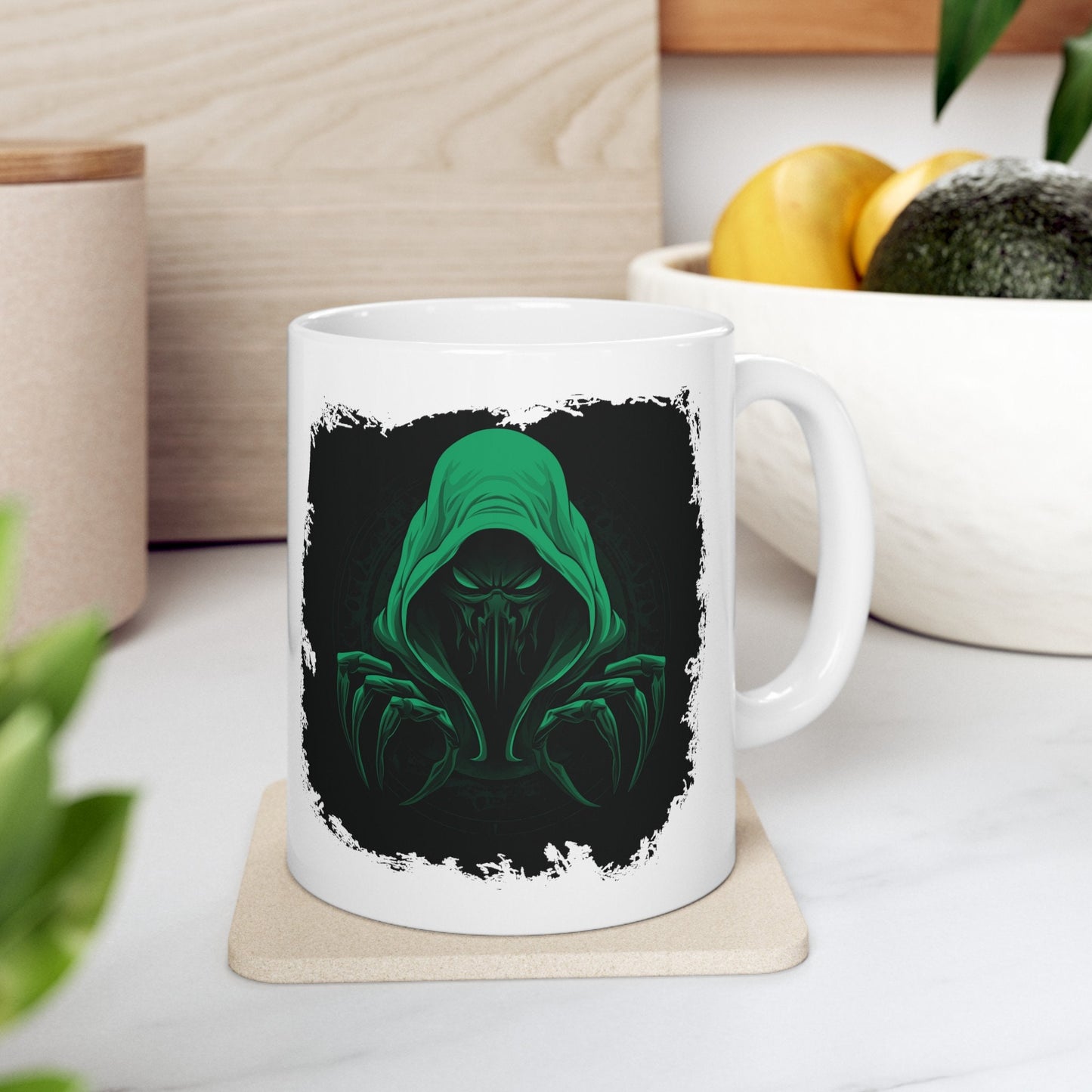 Hooded Scorpion Monster, Scary Creature with Hoodie, Coffee Mug with hooded character, Evil Demon, frightening beast. Horrifying nightmare