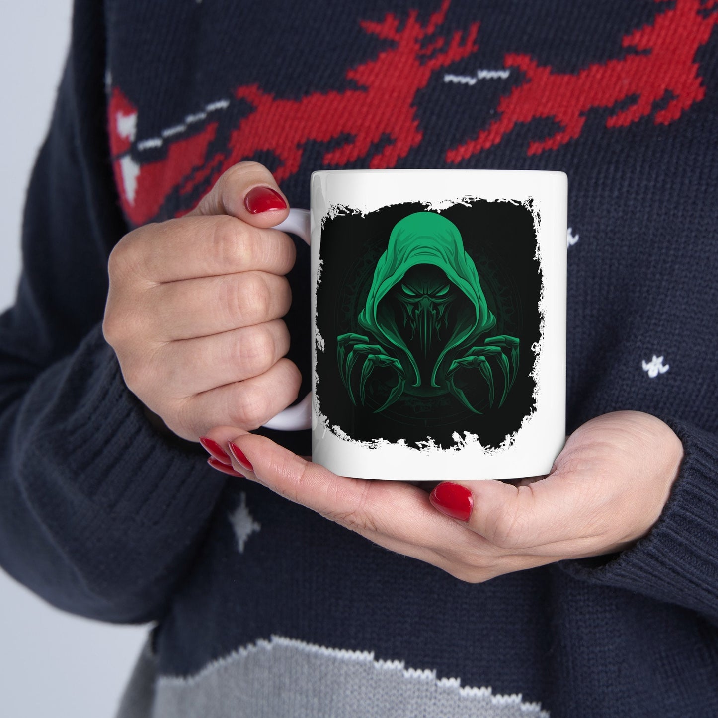 Hooded Scorpion Monster, Scary Creature with Hoodie, Coffee Mug with hooded character, Evil Demon, frightening beast. Horrifying nightmare