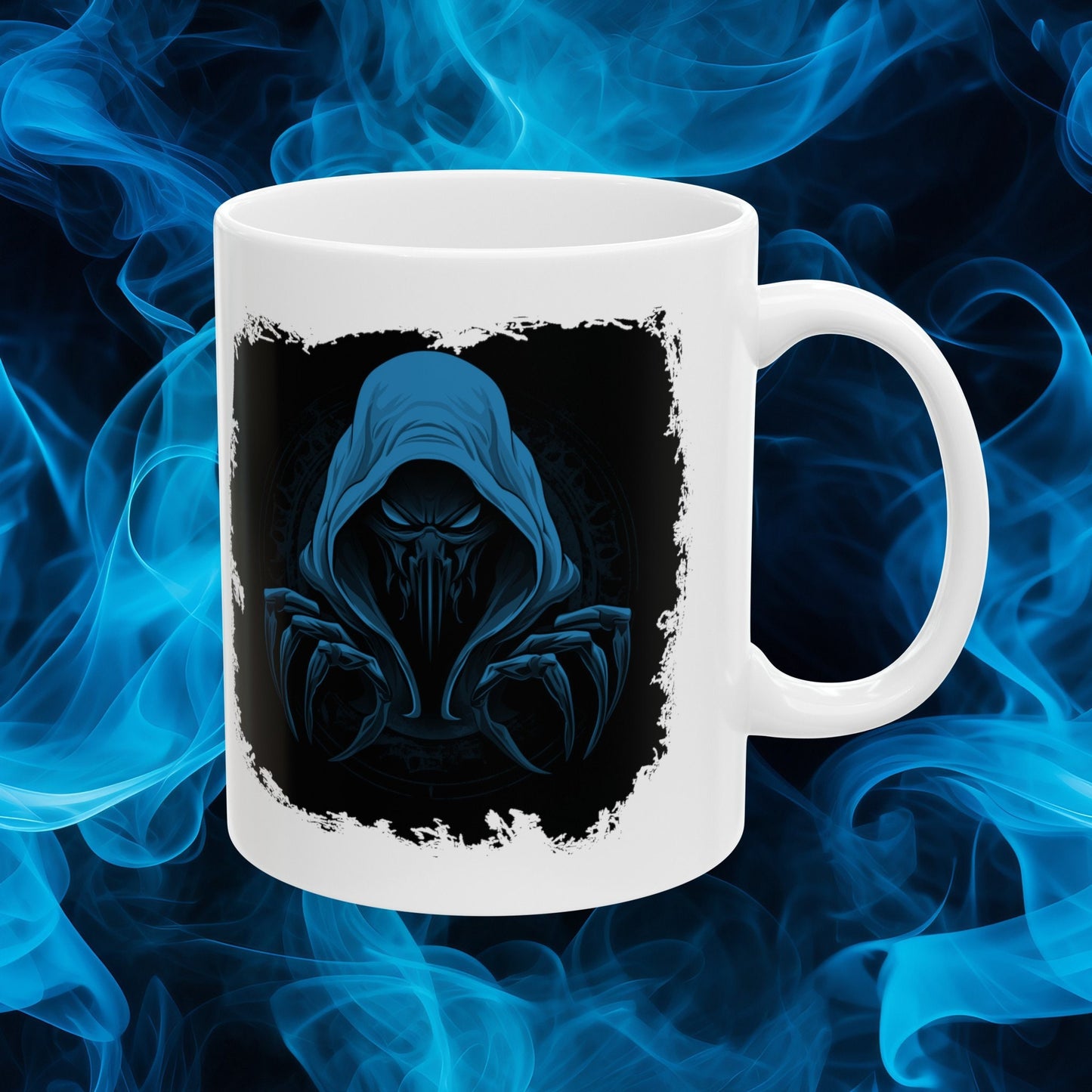 Hooded Scorpion Monster, Scary Creature with Hoodie, Coffee Mug with hooded character, Evil Demon, frightening beast. Horrifying nightmare