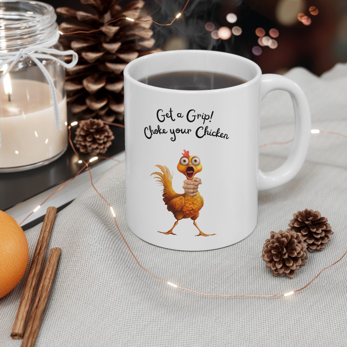 Get a Grip Choke your Chicken Mug, Jerking off Coffe mug, Masturbation Mug, Funny Sex Cup, Stroke the Salami Mug