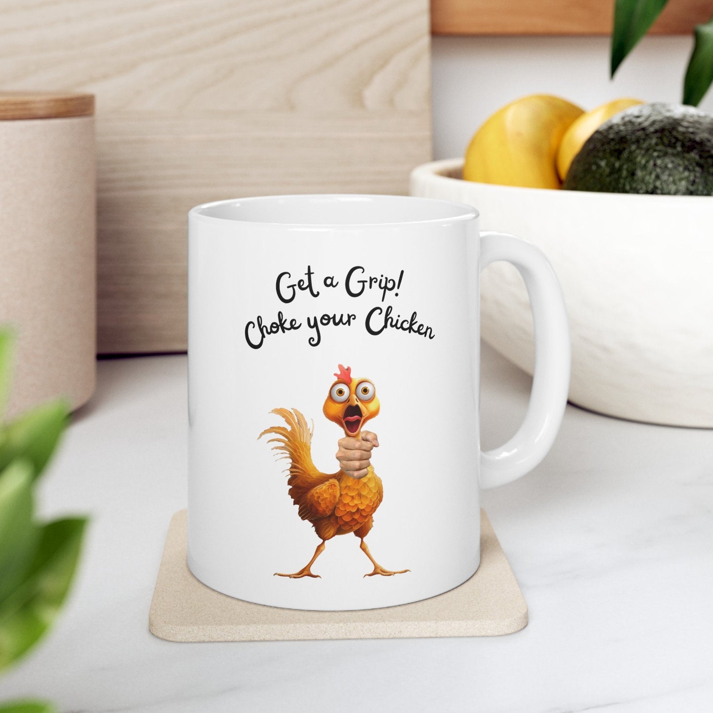 Get a Grip Choke your Chicken Mug, Jerking off Coffe mug, Masturbation Mug, Funny Sex Cup, Stroke the Salami Mug