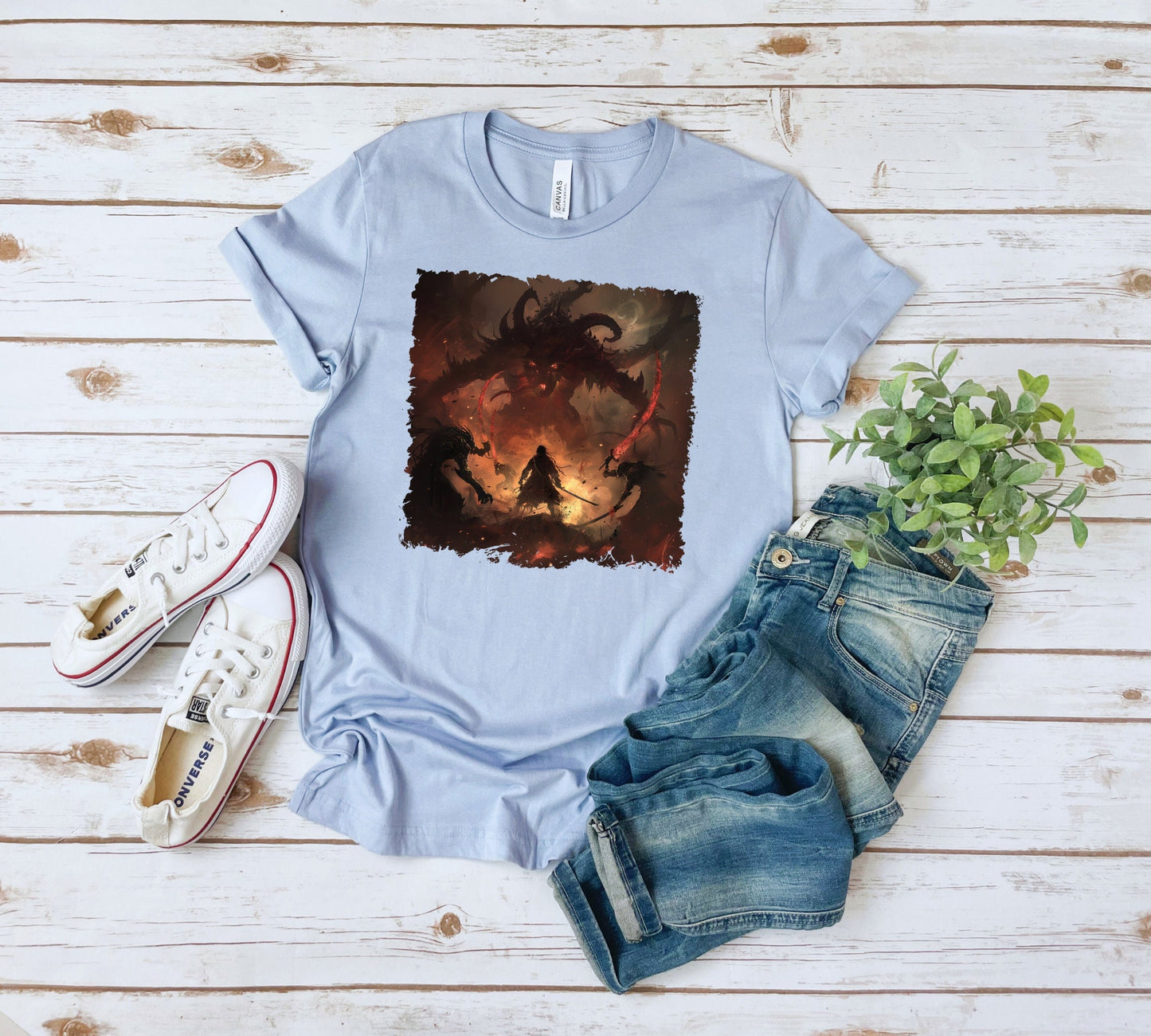 Demon Hunter T-Shirt, Demon Slayer Sword Fight Shirt, Underworld Man Versus Monster Battle Tee, Defending humanity against evil Shirt