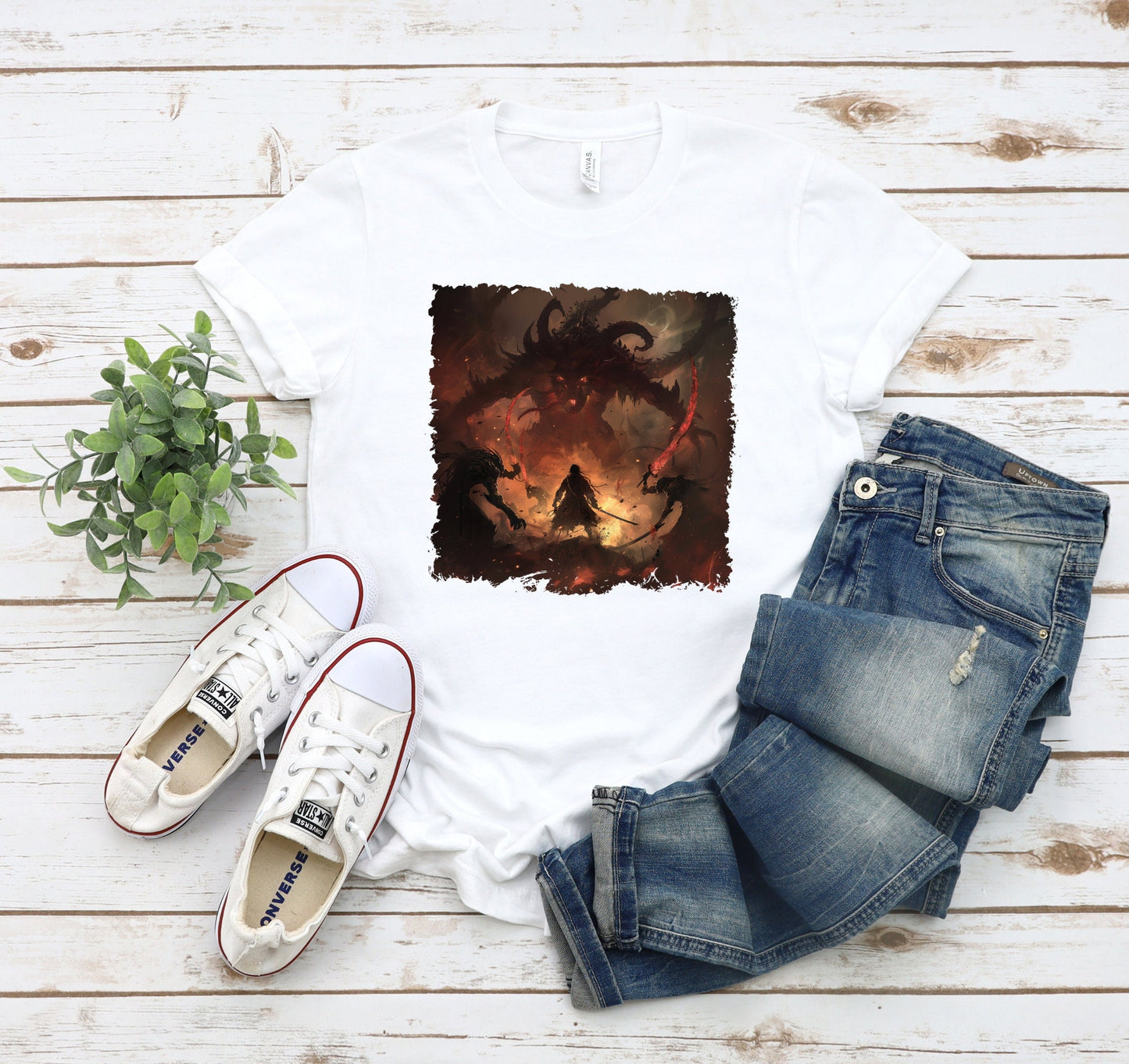 Demon Hunter T-Shirt, Demon Slayer Sword Fight Shirt, Underworld Man Versus Monster Battle Tee, Defending humanity against evil Shirt