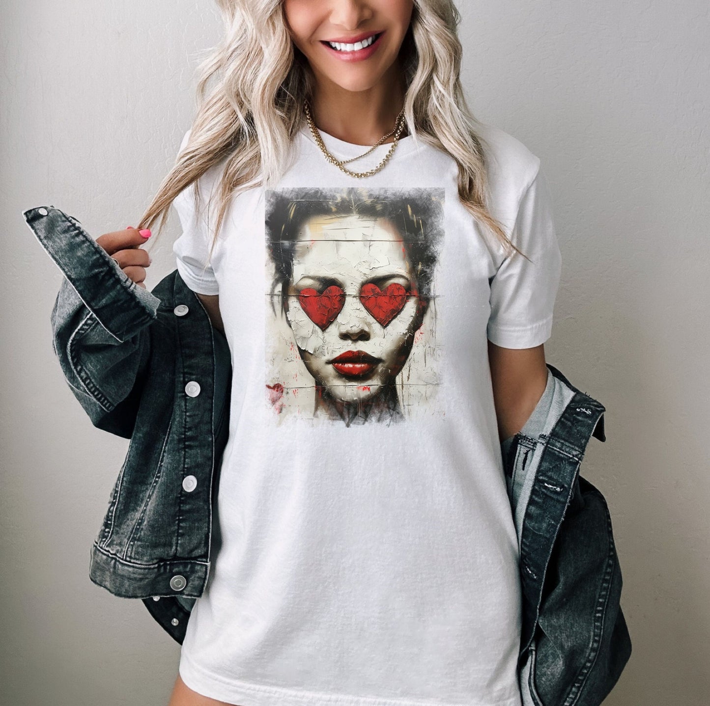Love can make you Blind Heart eyes girl T - Shirt, Woman with hearts on her eyes shirt, Love hurts broken girl tee, you cannot see past Love