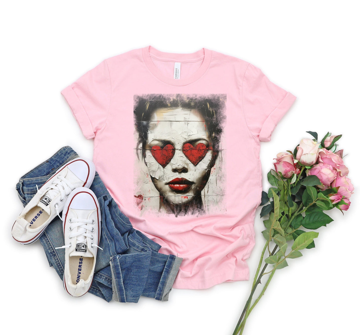 Love can make you Blind Heart eyes girl T - Shirt, Woman with hearts on her eyes shirt, Love hurts broken girl tee, you cannot see past Love