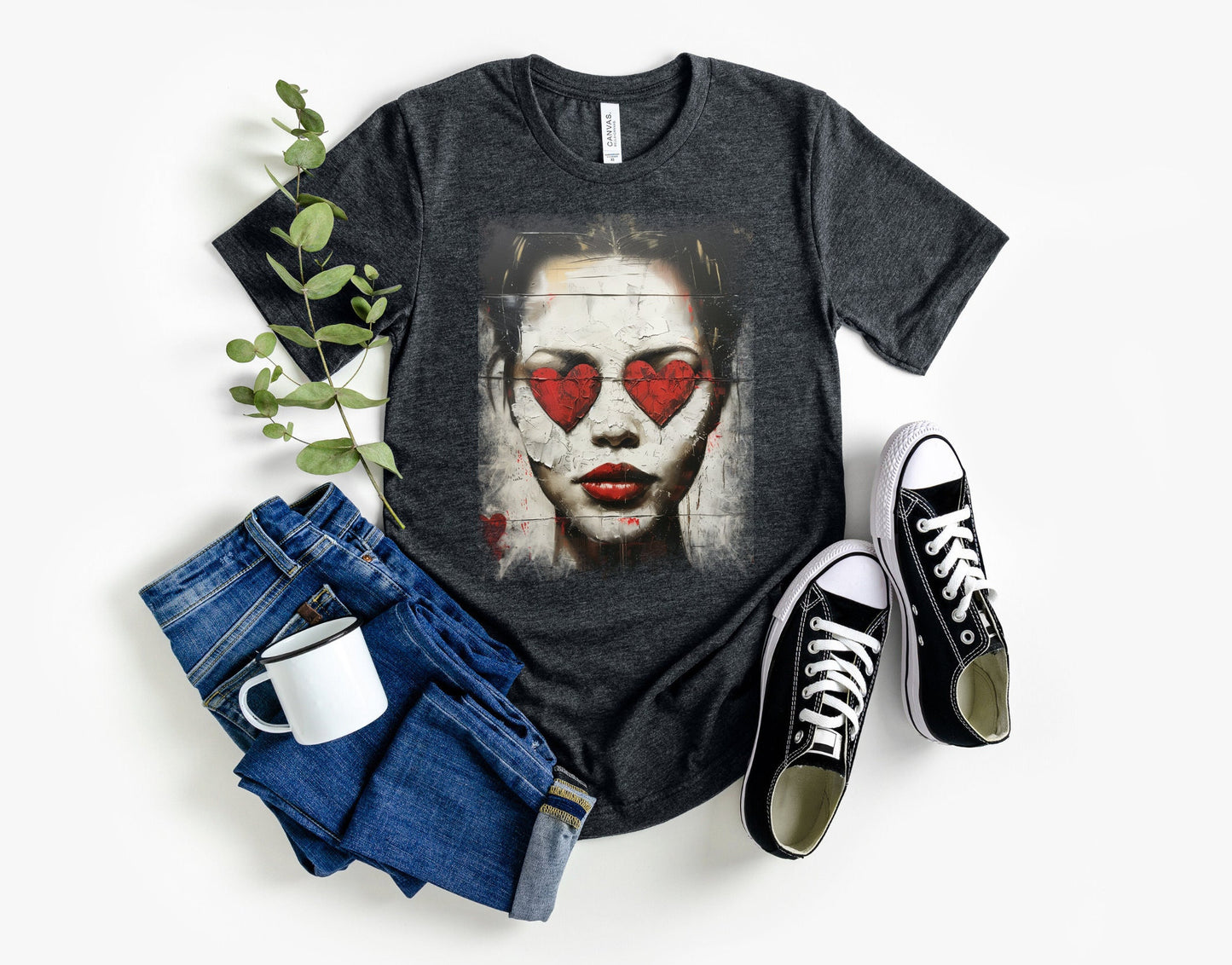 Love can make you Blind Heart eyes girl T - Shirt, Woman with hearts on her eyes shirt, Love hurts broken girl tee, you cannot see past Love
