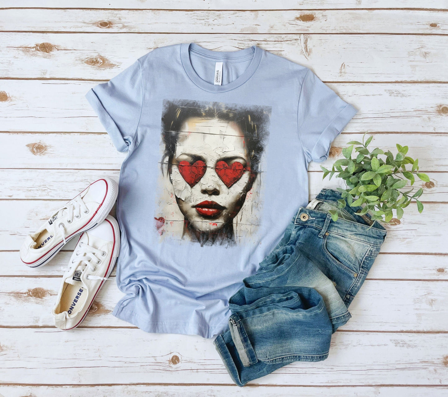 Love can make you Blind Heart eyes girl T - Shirt, Woman with hearts on her eyes shirt, Love hurts broken girl tee, you cannot see past Love