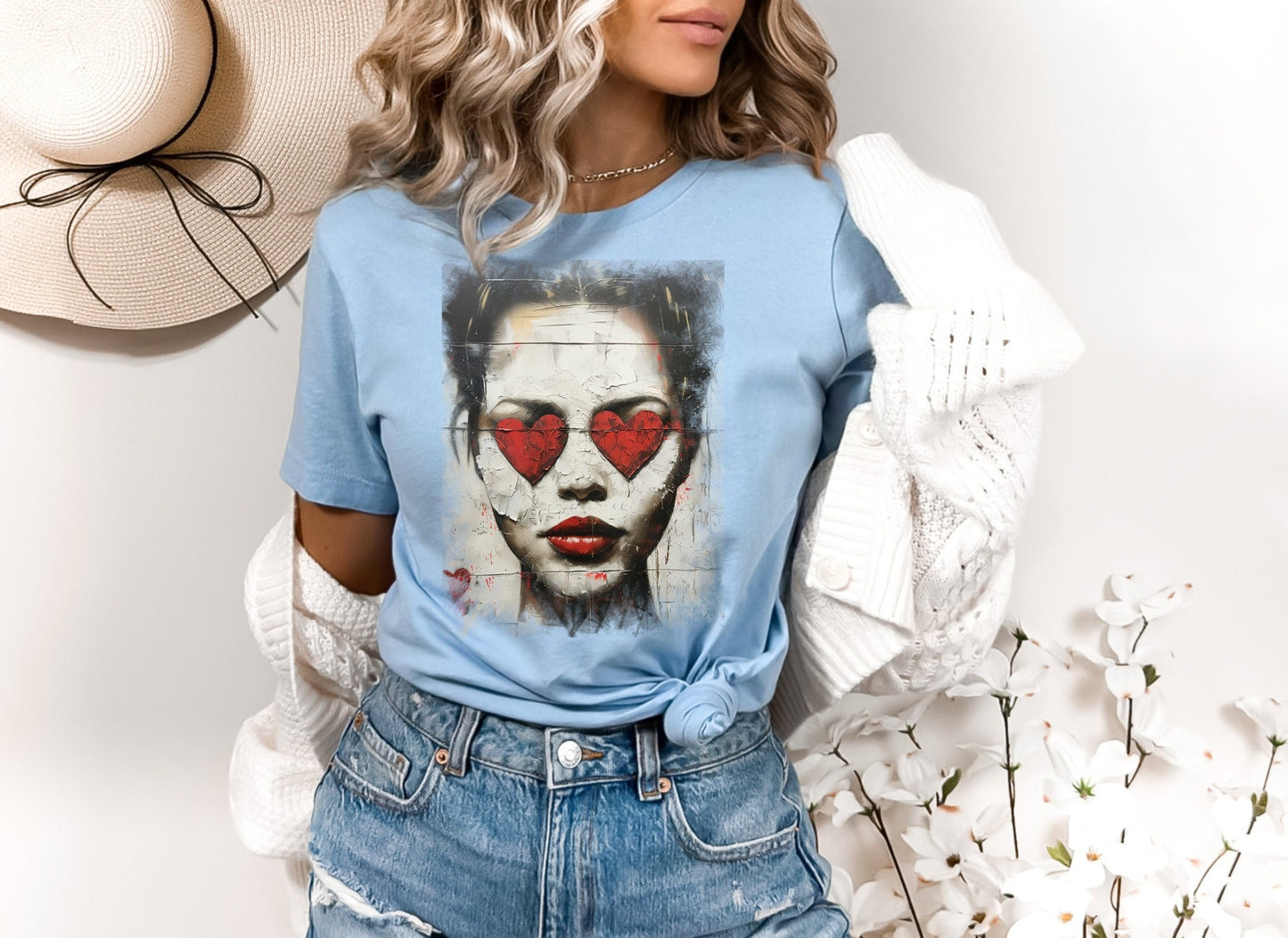 Love can make you Blind Heart eyes girl T - Shirt, Woman with hearts on her eyes shirt, Love hurts broken girl tee, you cannot see past Love