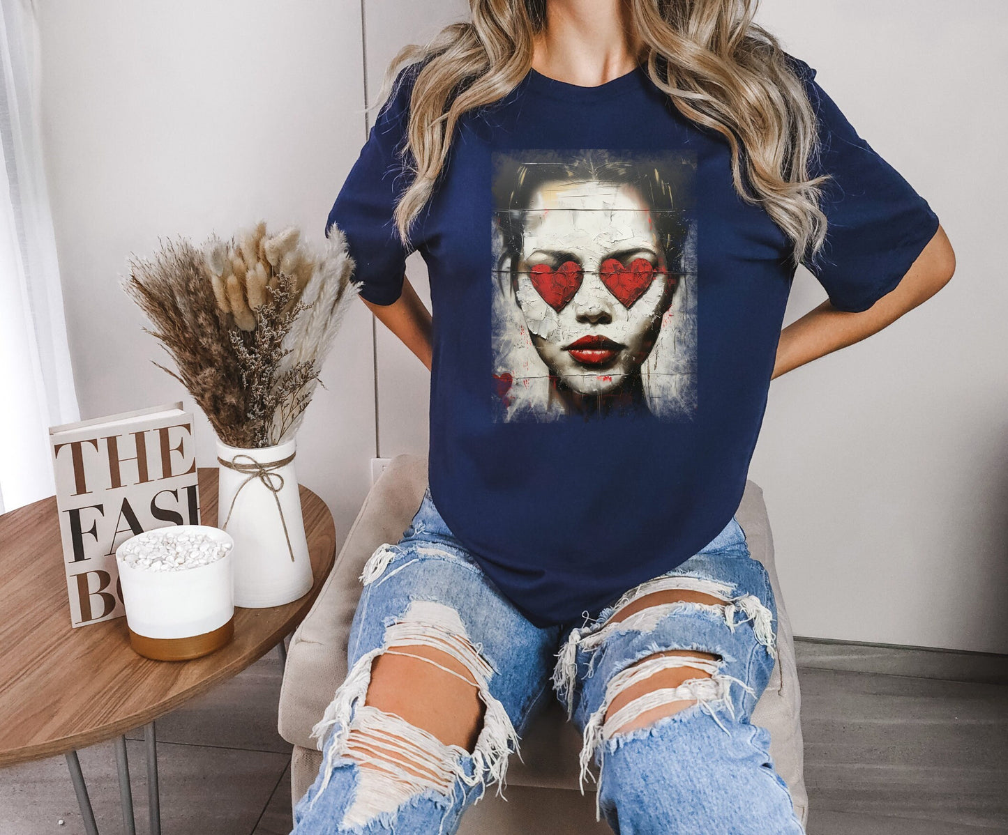 Love can make you Blind Heart eyes girl T - Shirt, Woman with hearts on her eyes shirt, Love hurts broken girl tee, you cannot see past Love