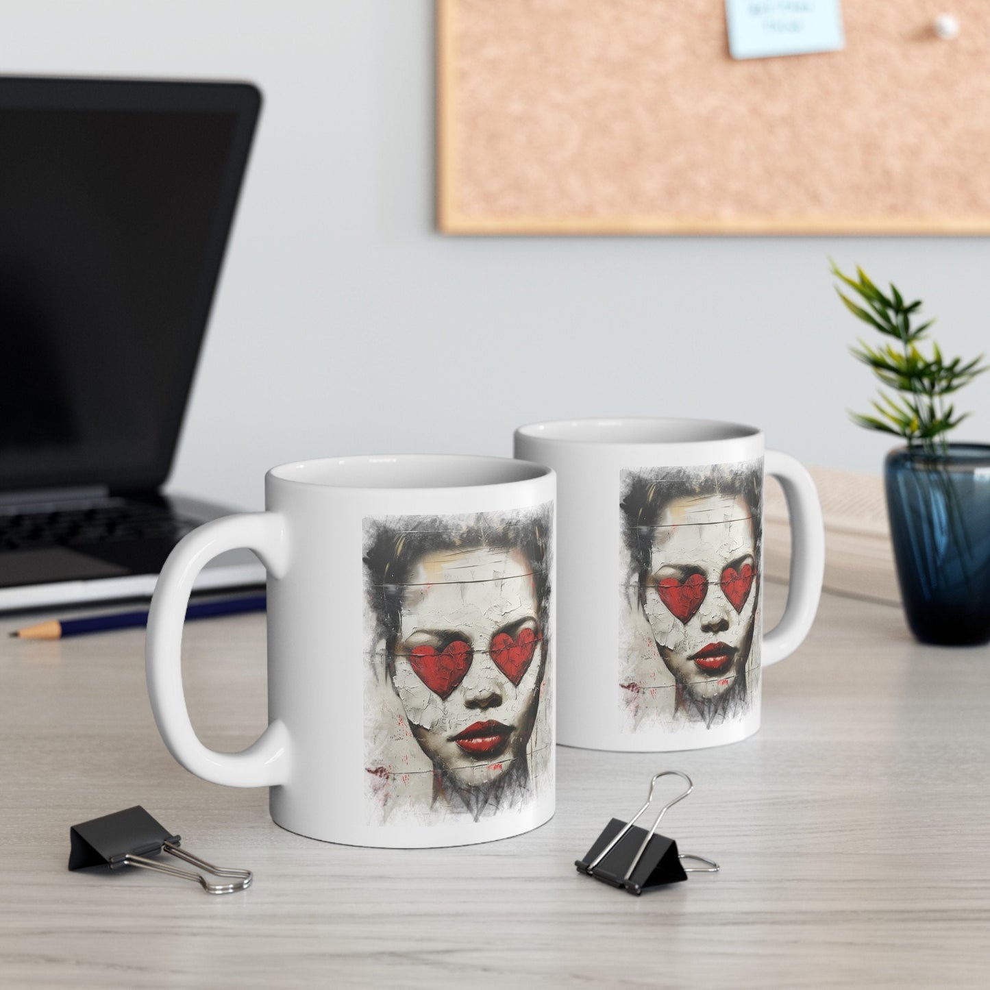 Love can make you Blind Heart eyes girl Coffee Mug, Woman with hearts on her eyes Mug, Love hurts broken girl Cup, you cannot see past Love