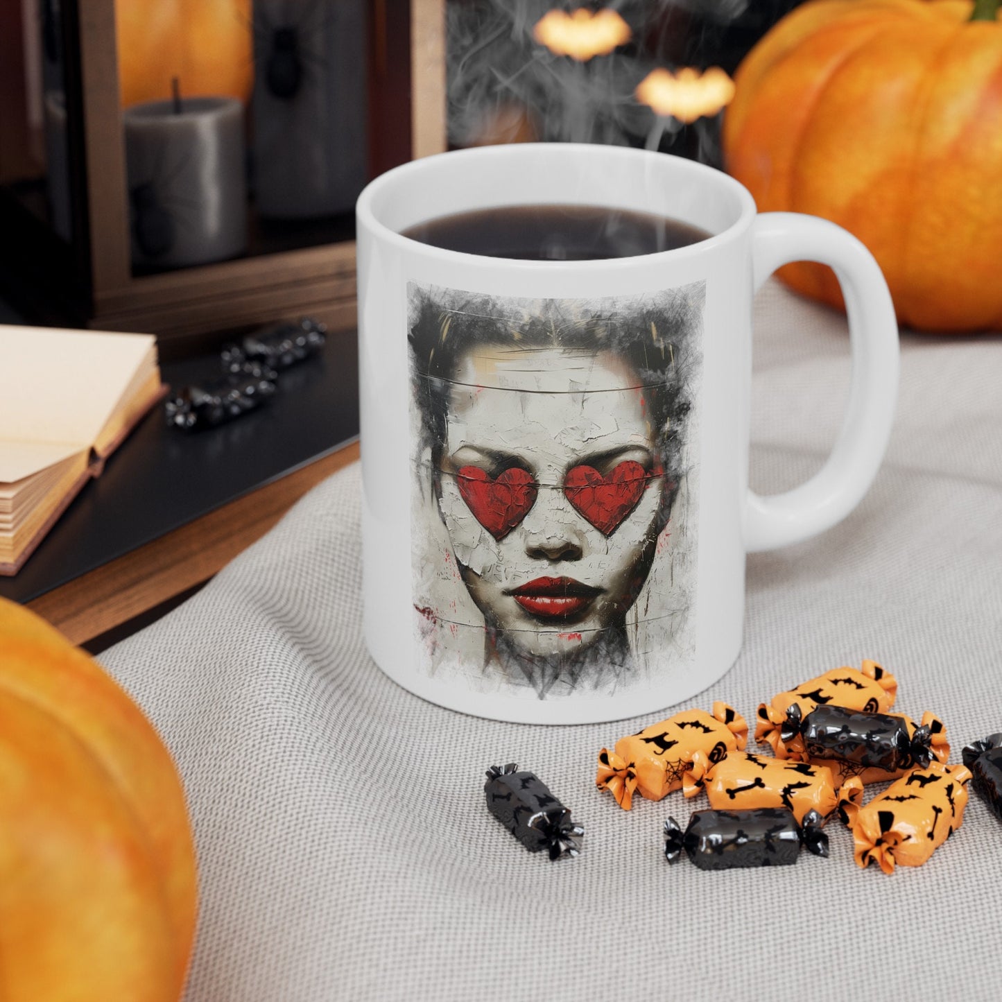 Love can make you Blind Heart eyes girl Coffee Mug, Woman with hearts on her eyes Mug, Love hurts broken girl Cup, you cannot see past Love