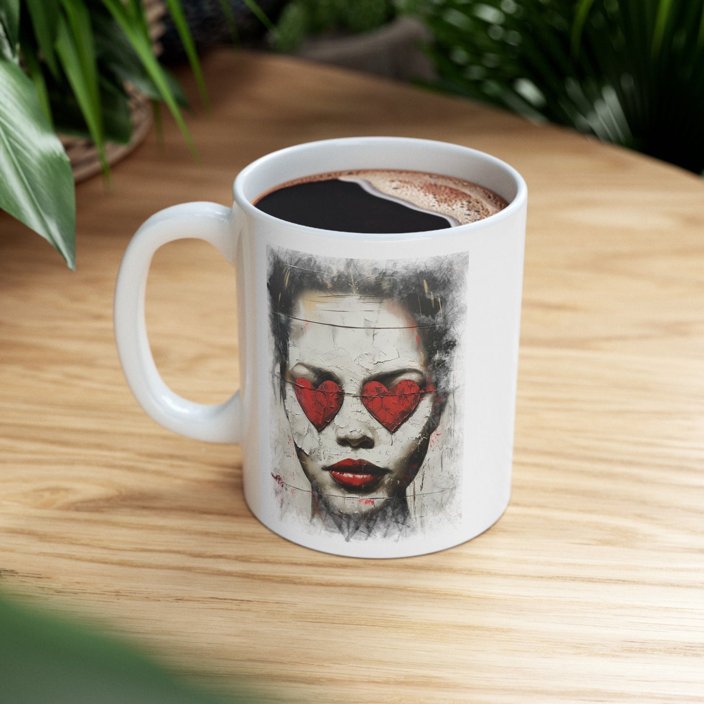 Love can make you Blind Heart eyes girl Coffee Mug, Woman with hearts on her eyes Mug, Love hurts broken girl Cup, you cannot see past Love