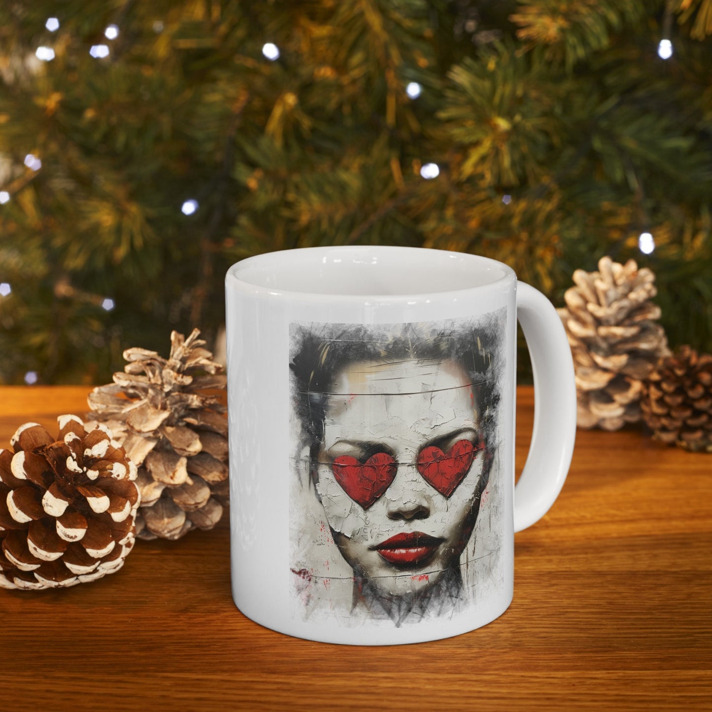 Love can make you Blind Heart eyes girl Coffee Mug, Woman with hearts on her eyes Mug, Love hurts broken girl Cup, you cannot see past Love
