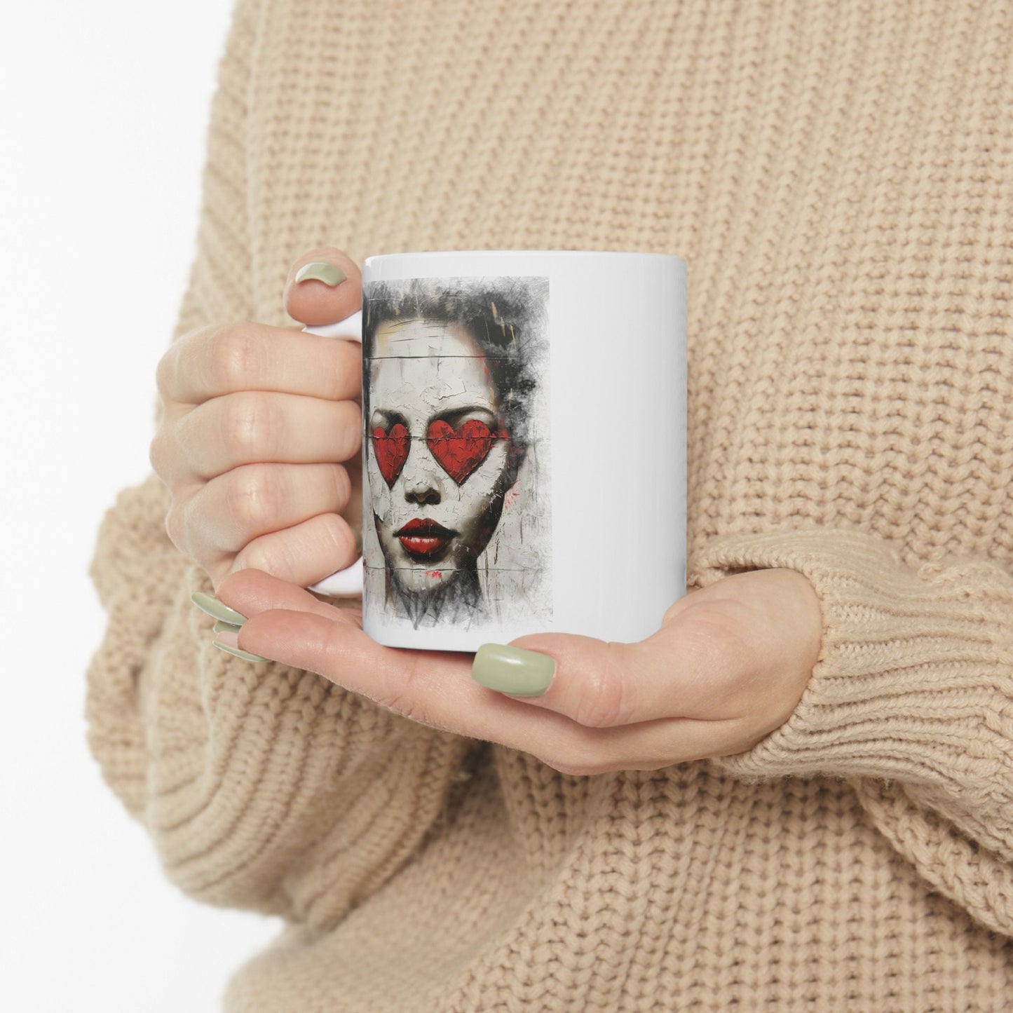 Love can make you Blind Heart eyes girl Coffee Mug, Woman with hearts on her eyes Mug, Love hurts broken girl Cup, you cannot see past Love